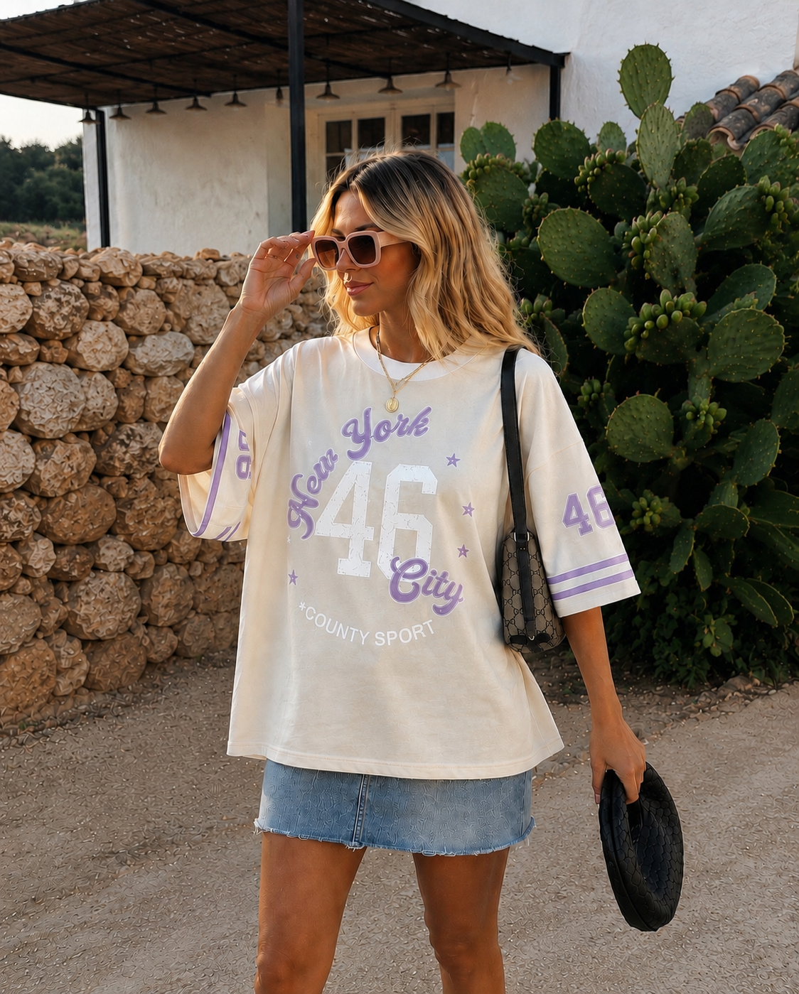 New York Baseball shirt beige