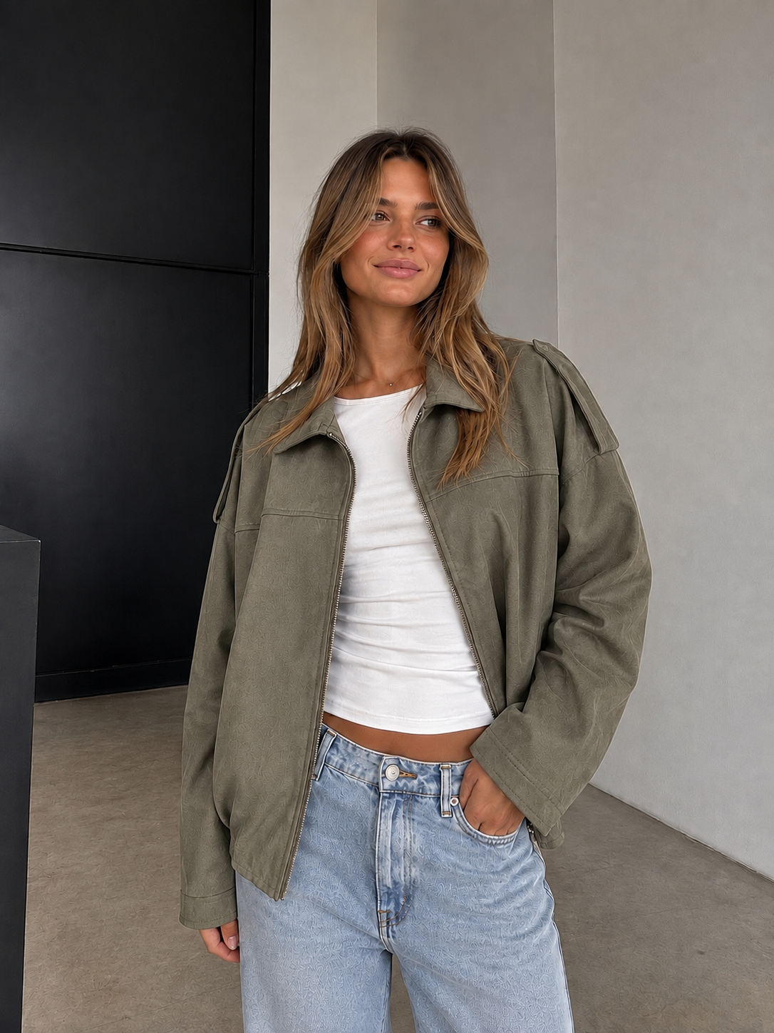 Fall jacket suède khaki