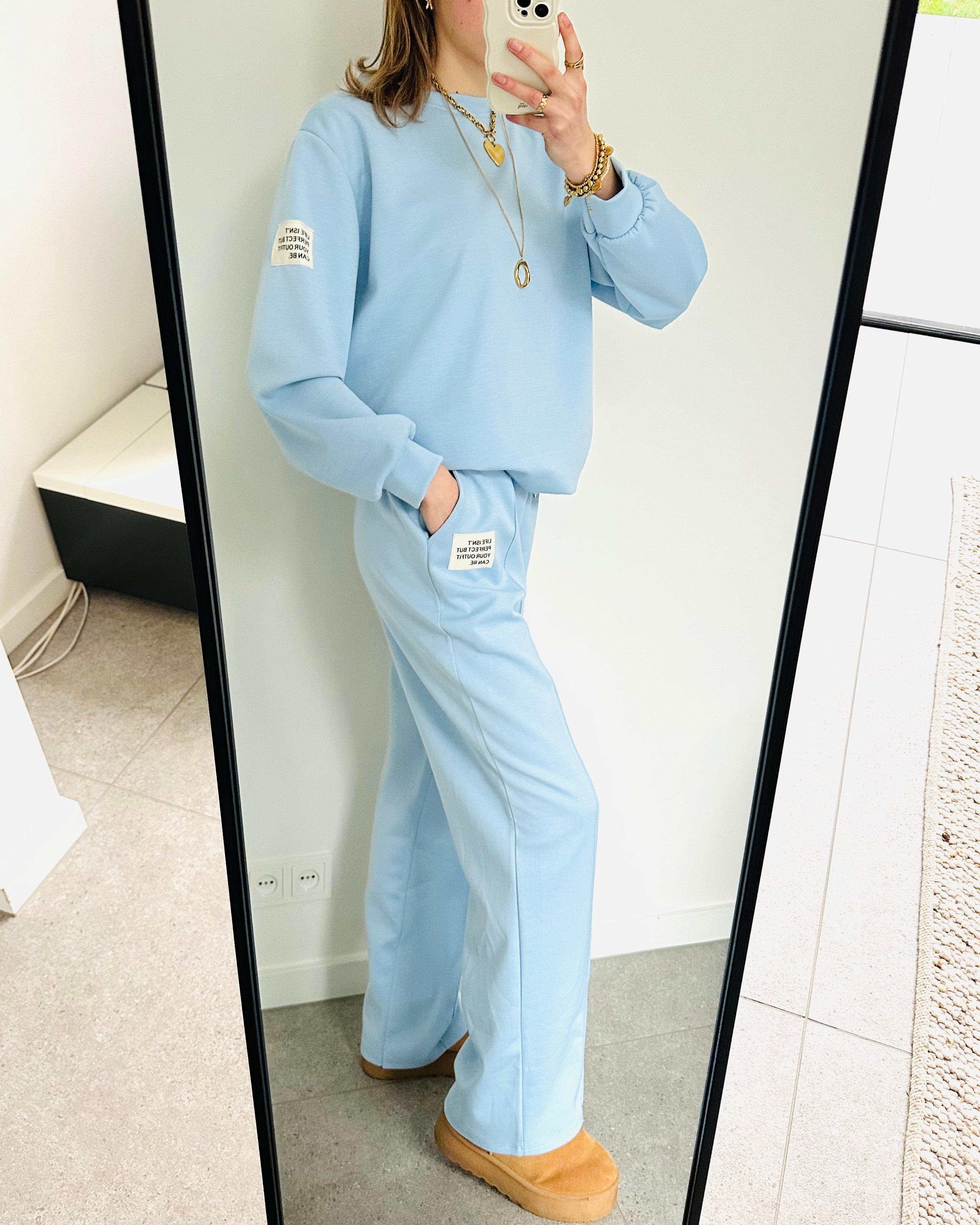Oversized amy set lange mouw sky blue