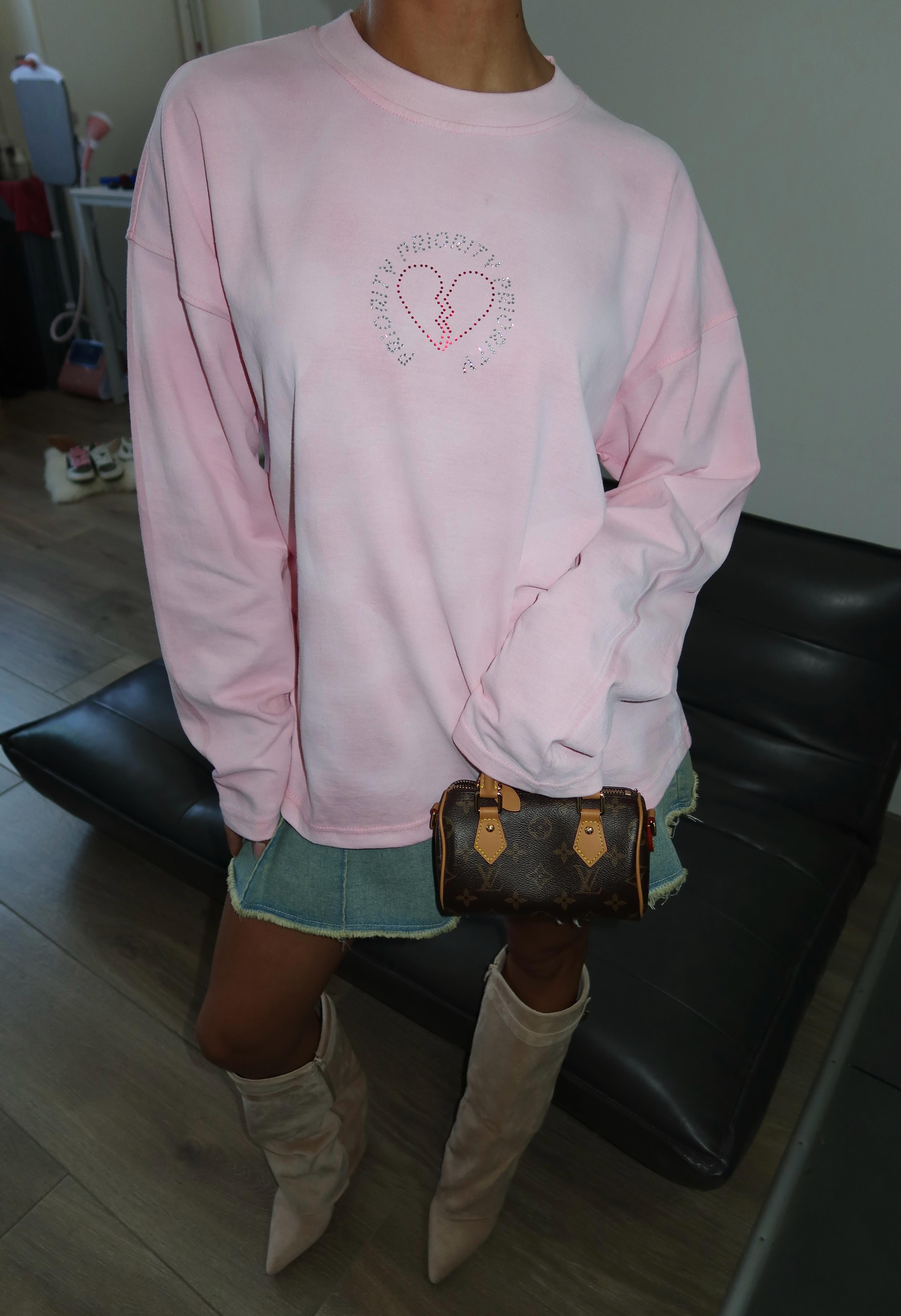 Priority rhinestone long sleeve roze