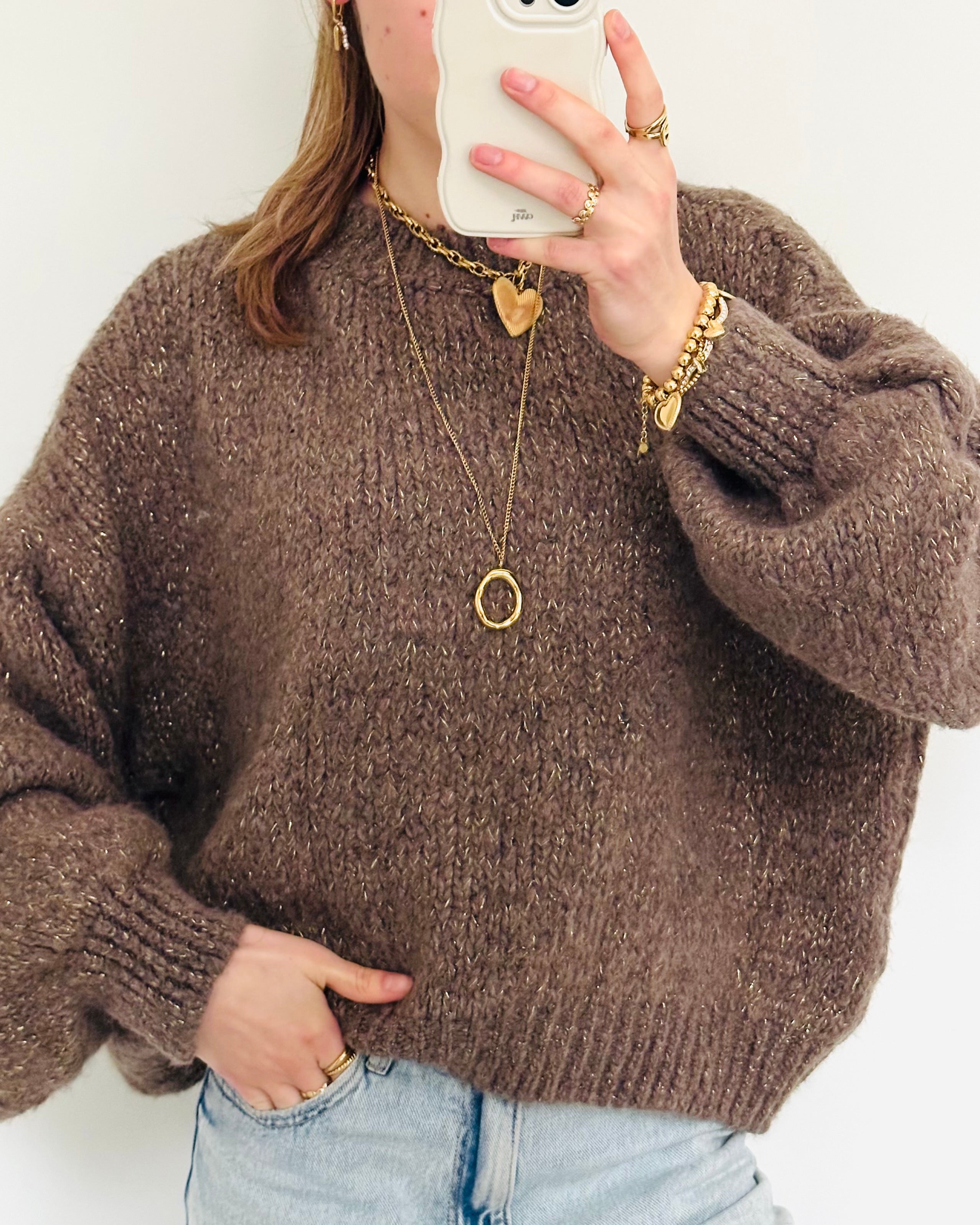 Comfy trui glitter taupe