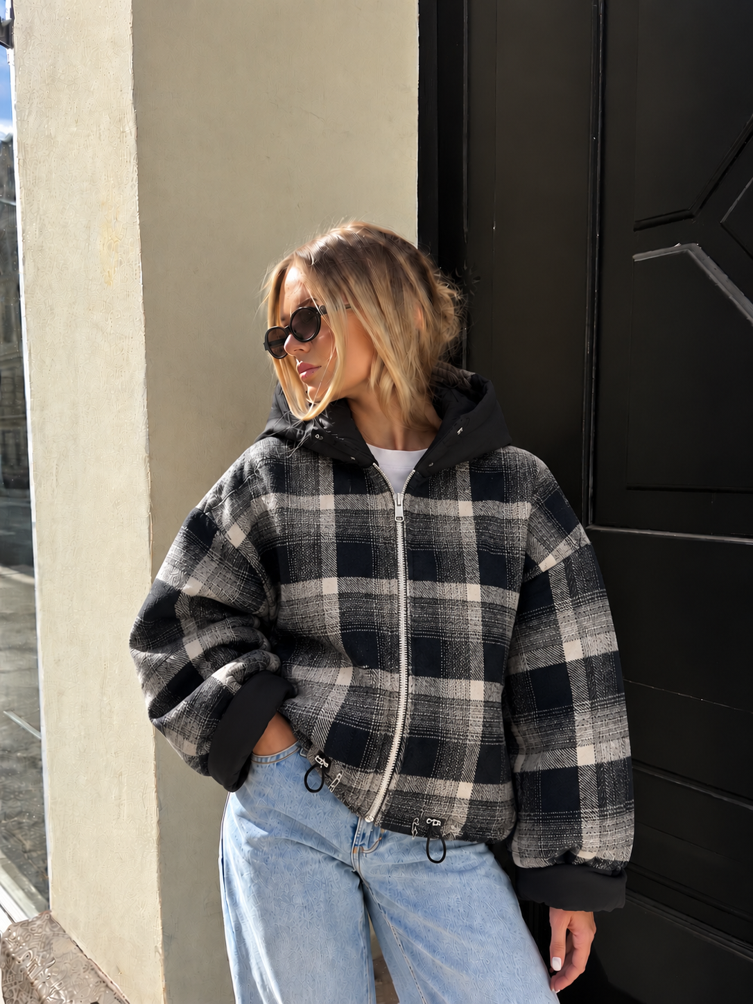 Maddie Checkered Jacket - Black