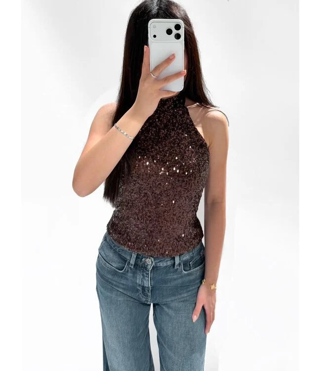 Halter glitter top Brown