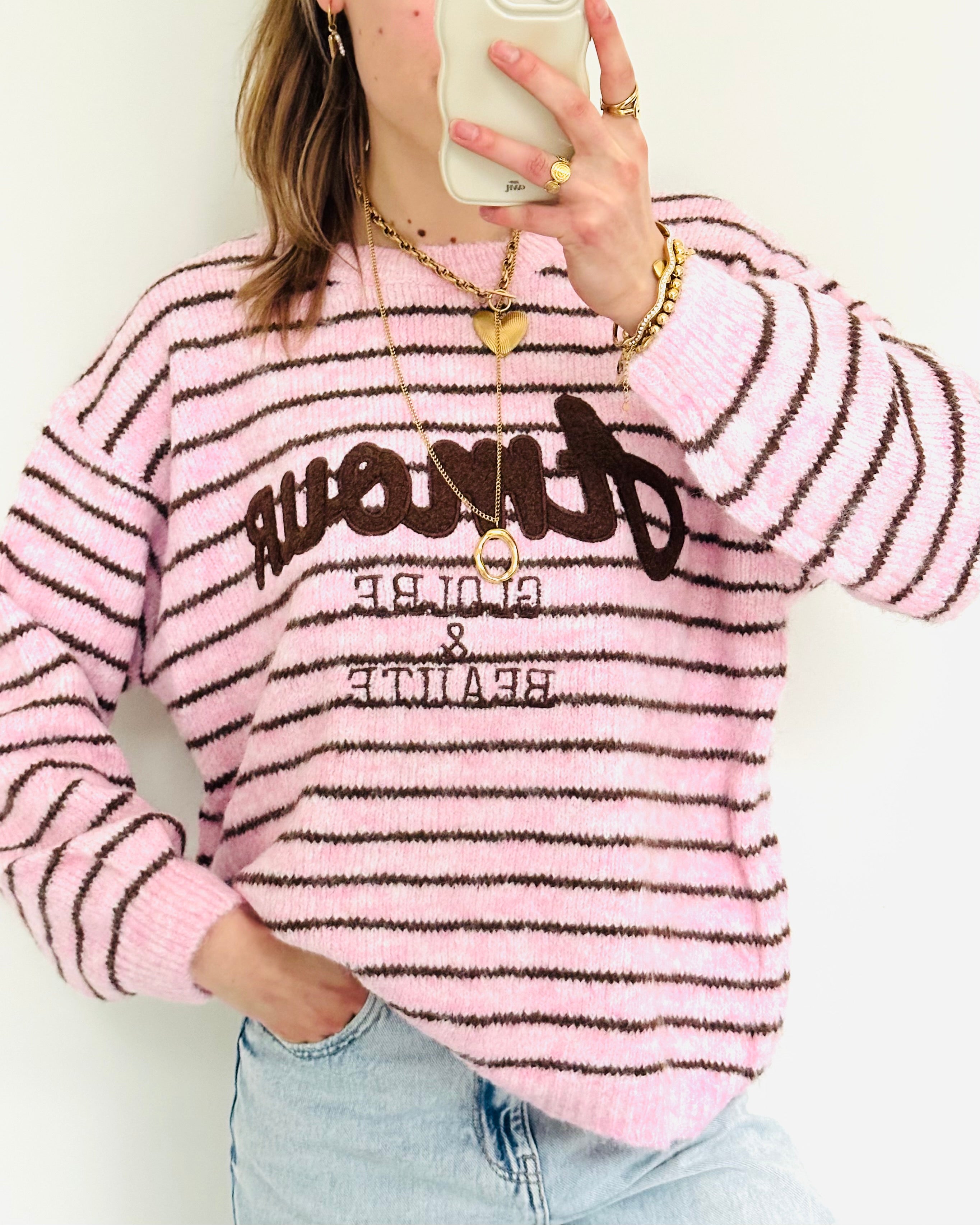 Stripe amour trui roze