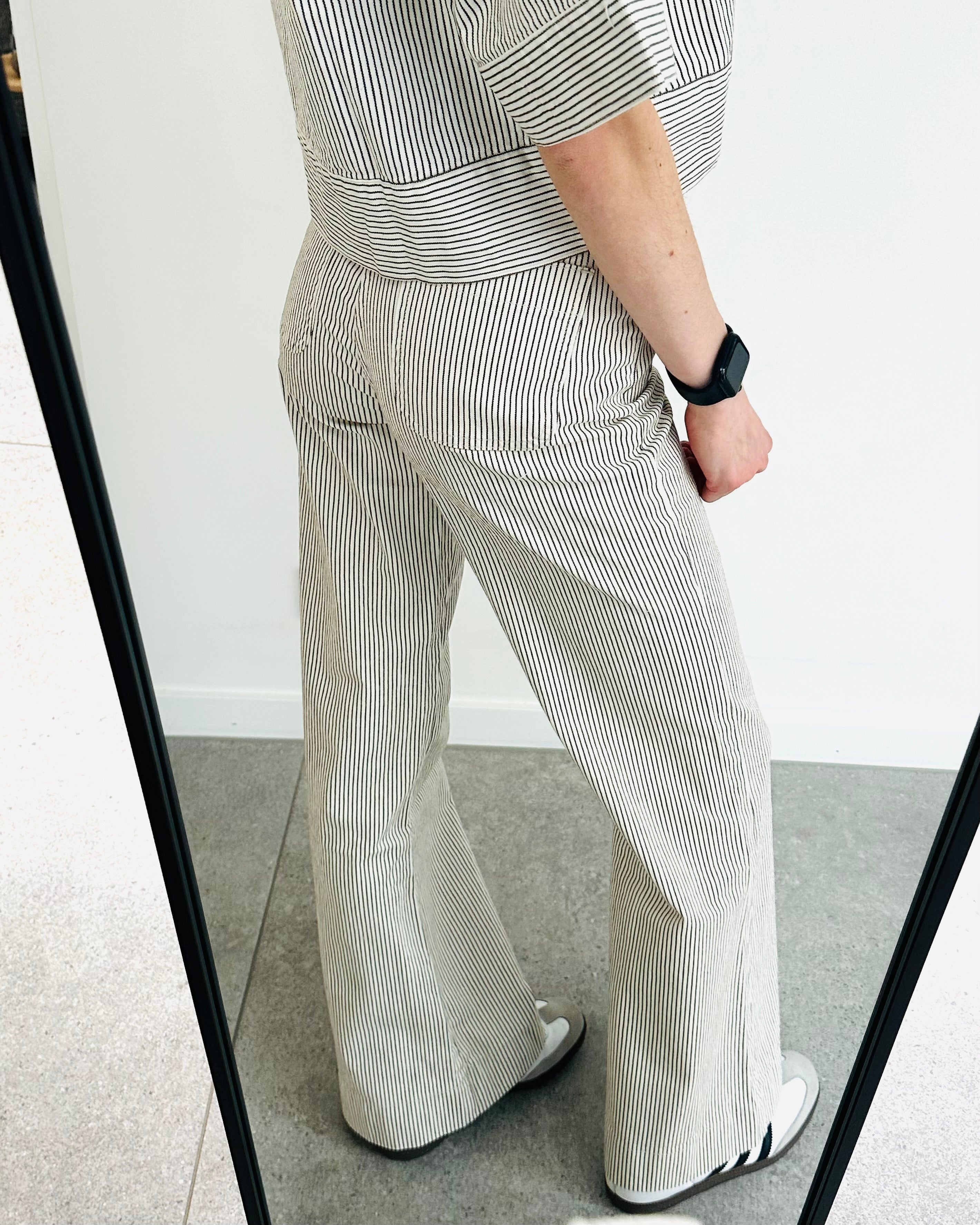 High waist striped jeans antraciet
