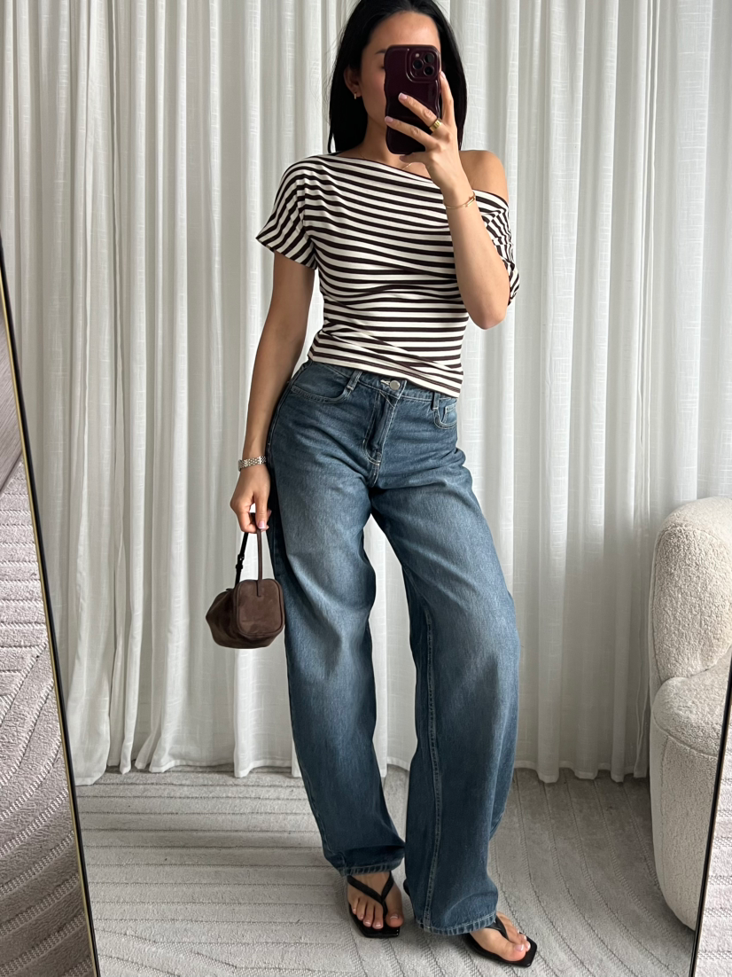 Casual stripe top brown white