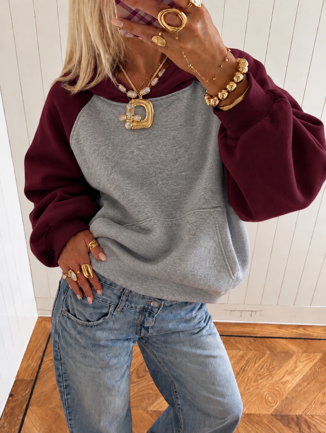 Contrast Hoodie – Bordeaux/Grey