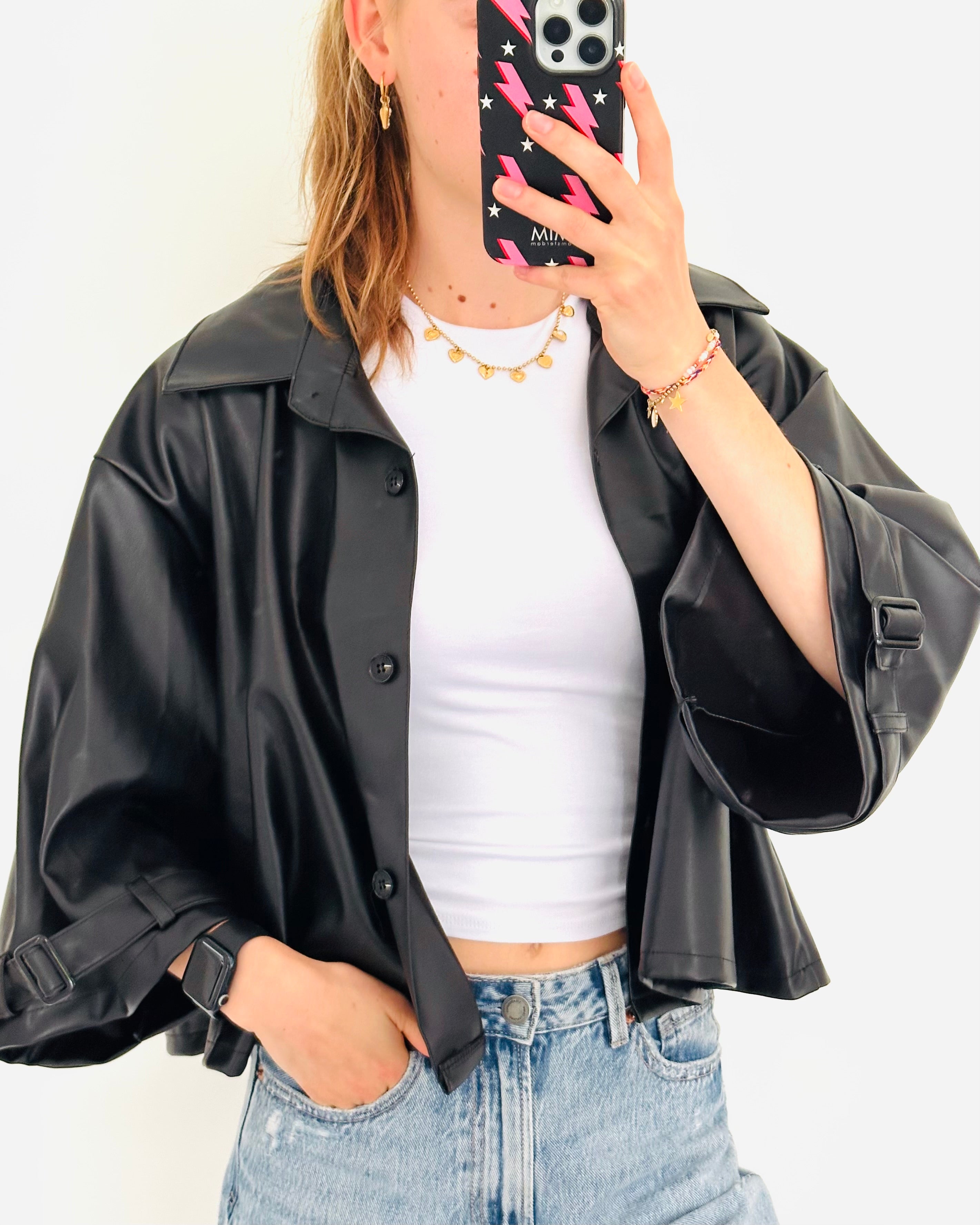 Ruby jacket zwart leer