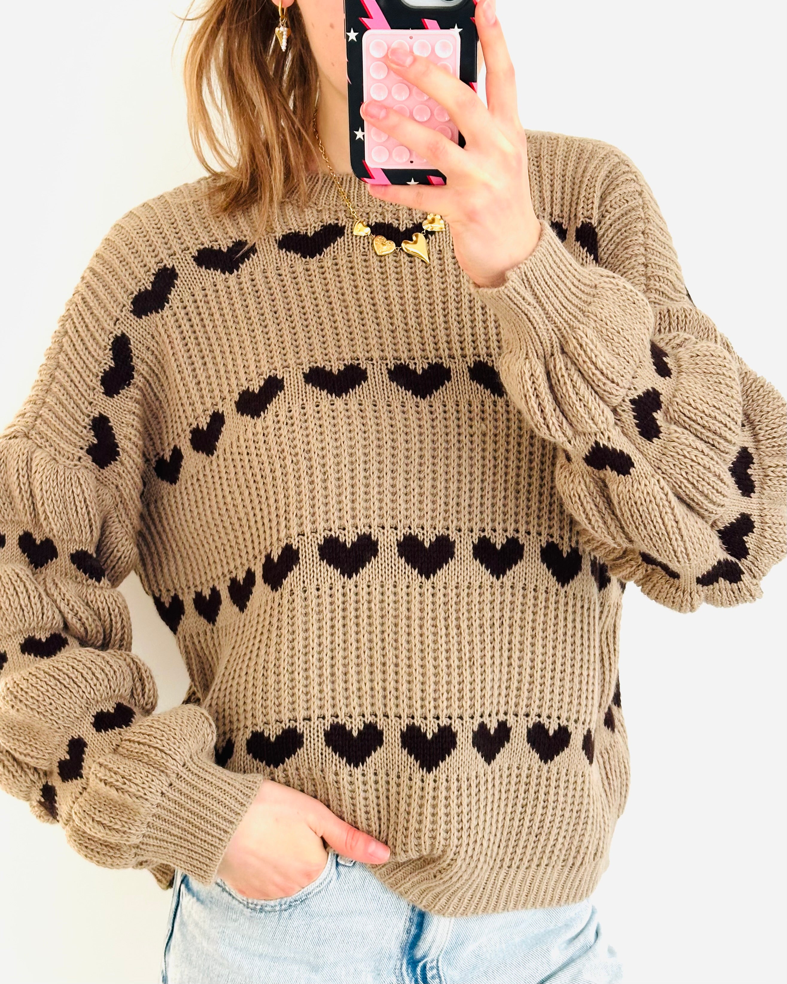 Heart sweater camel brown
