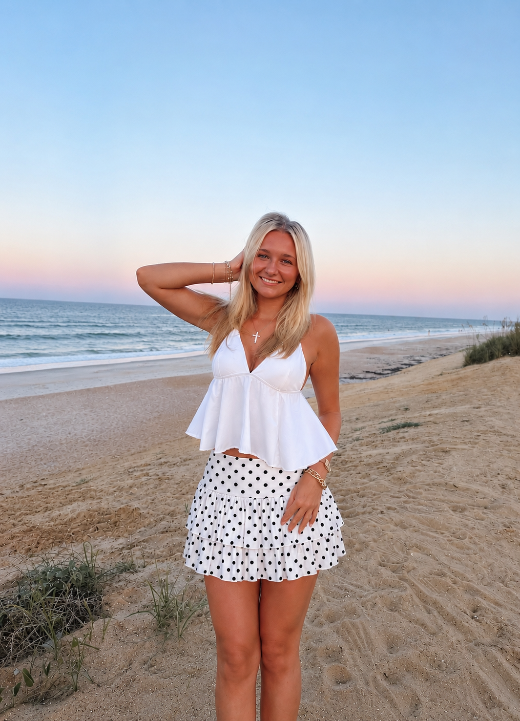 Polka dot skirt white