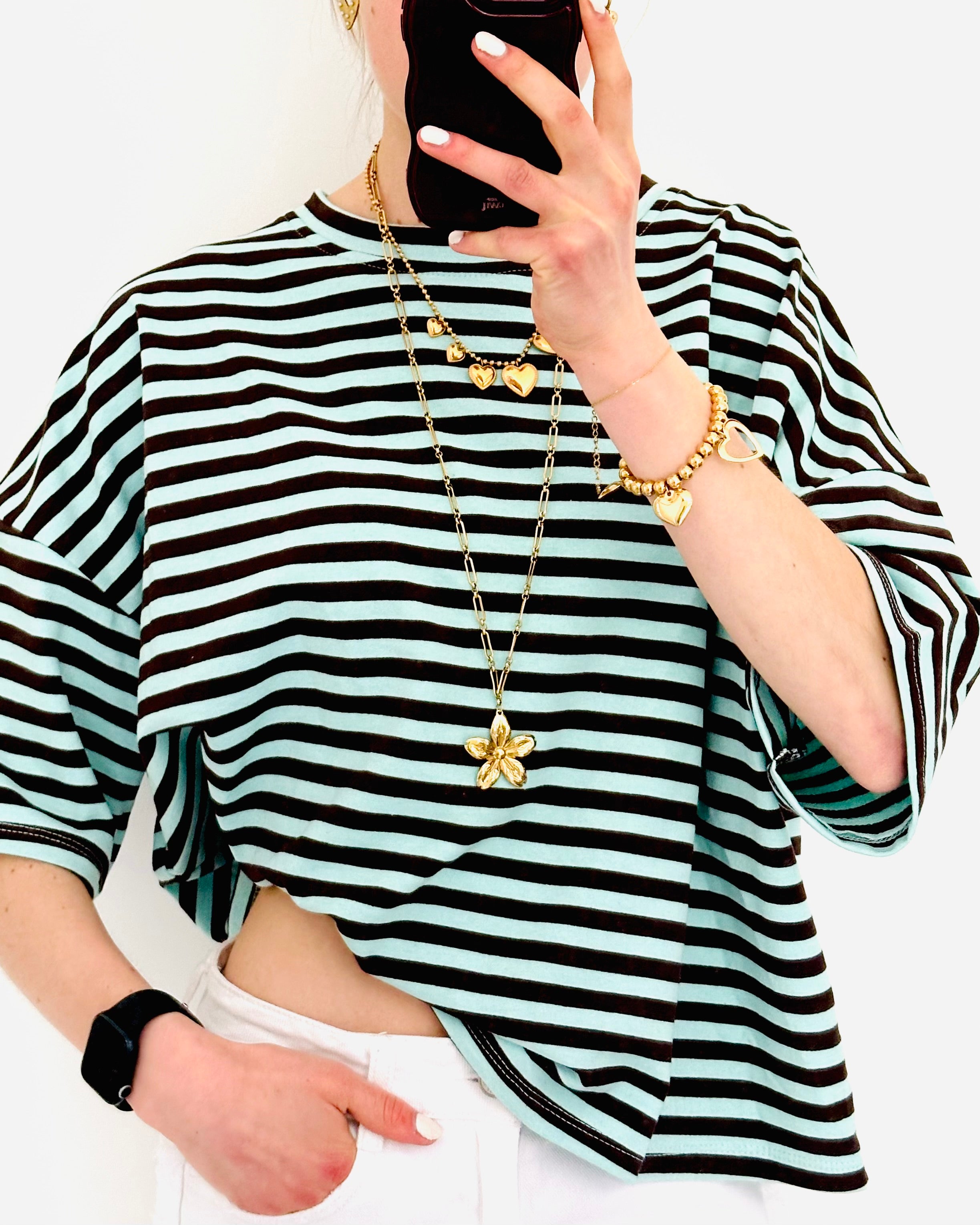 Striped shortsleeve aqua bruin