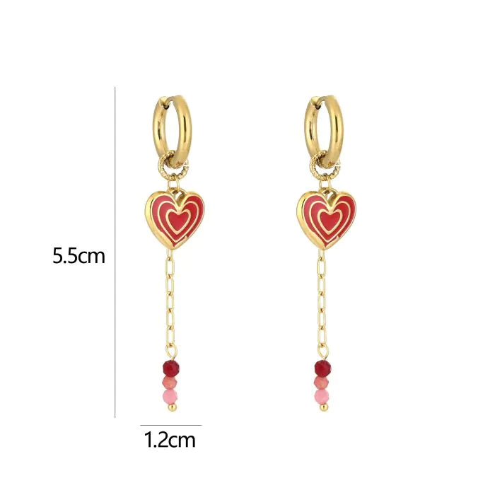 Boucles d'oreilles coeur en perles or rouge