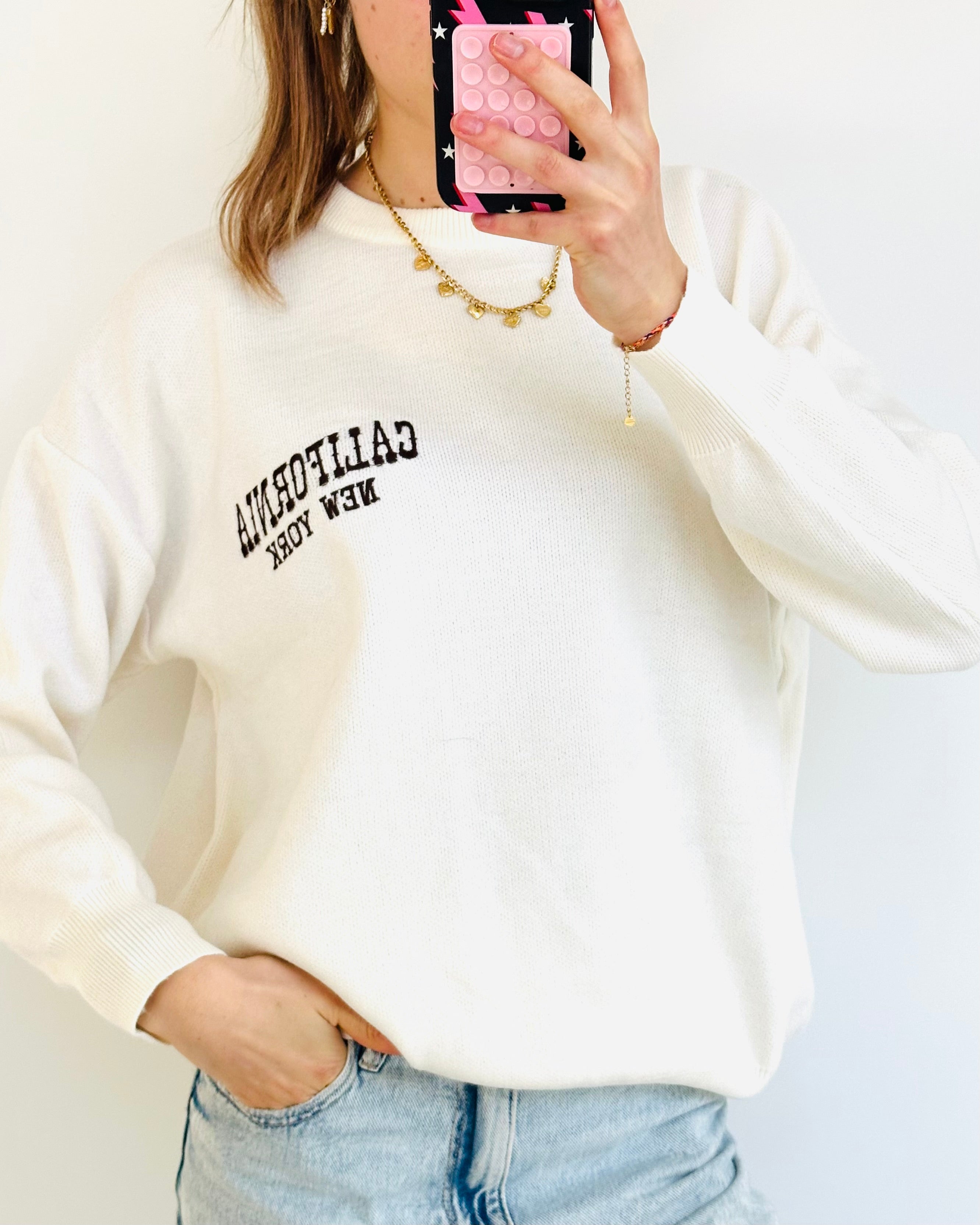 California NY trui heart off white brown