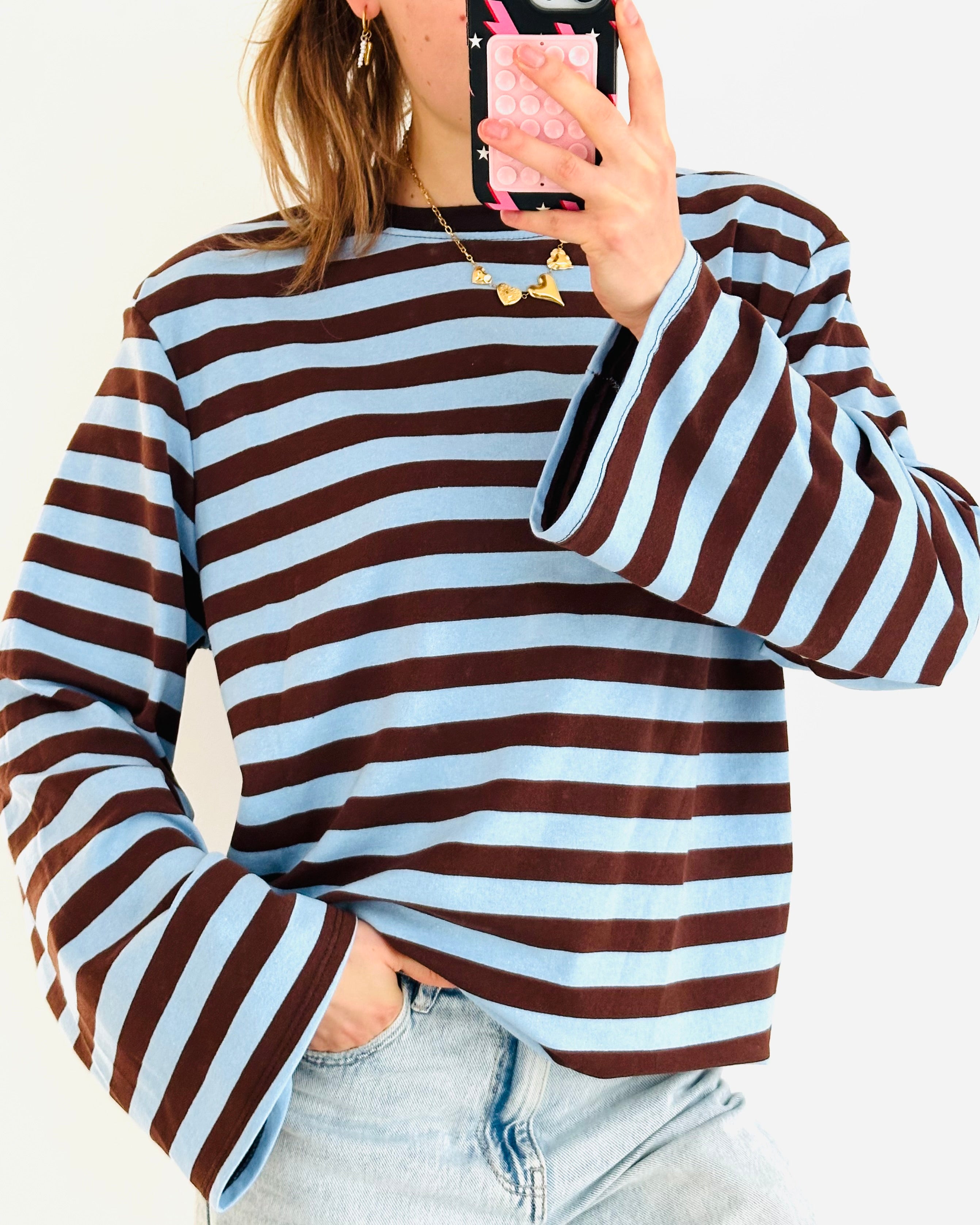 Casual stripe longsleeve blauw bruin