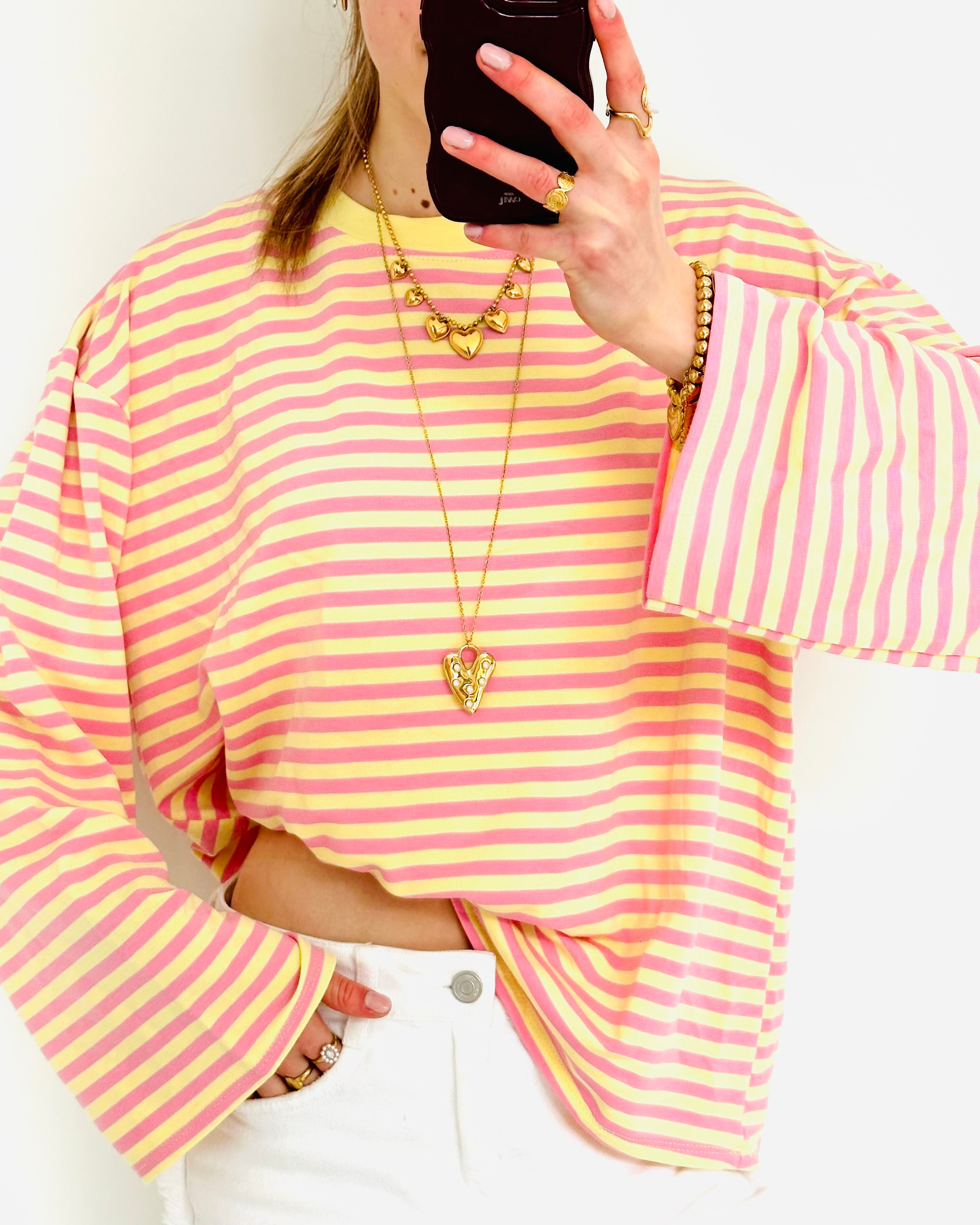 Casual stripe longsleeve pink yellow