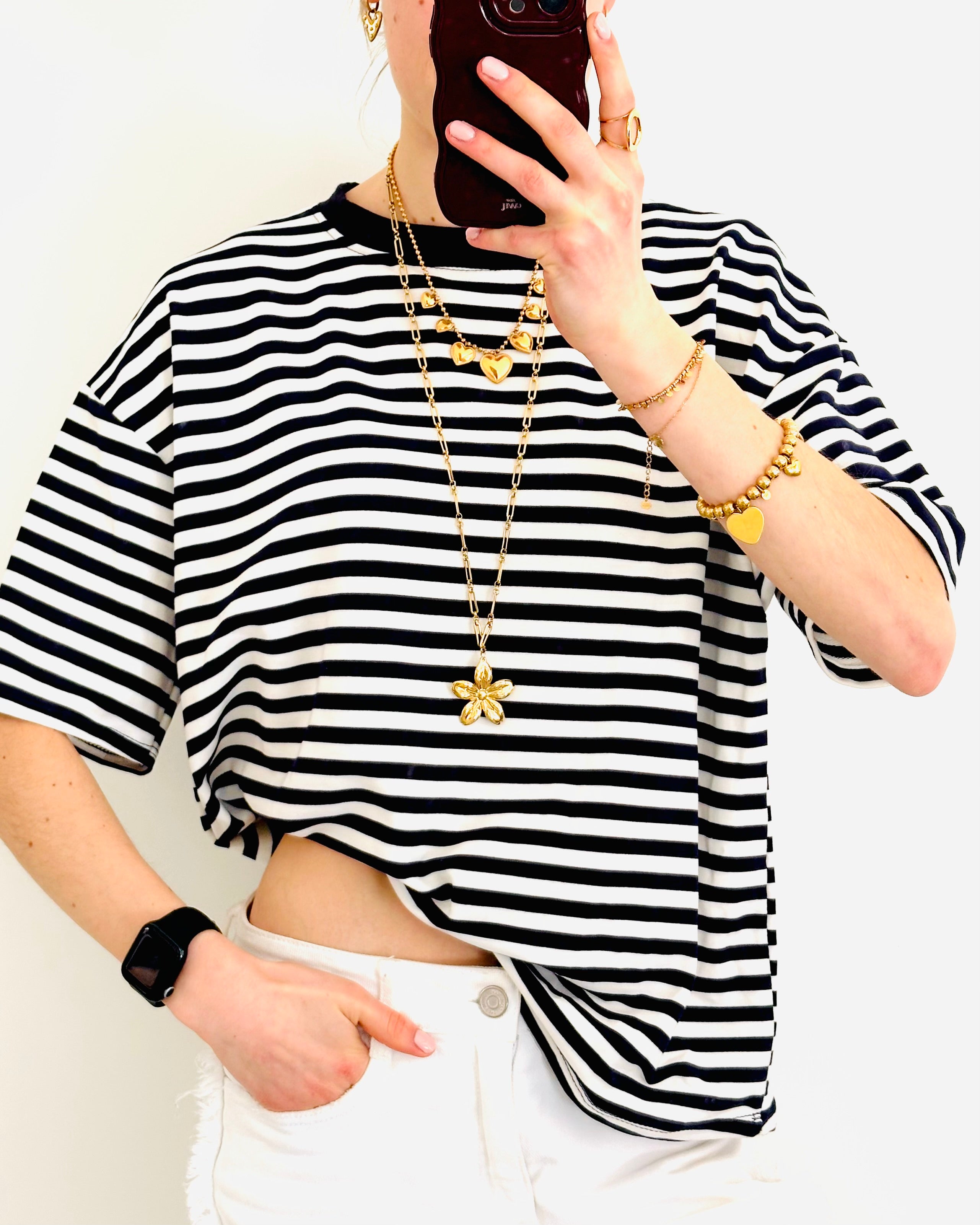 Casual stripe shortsleeve navy wit