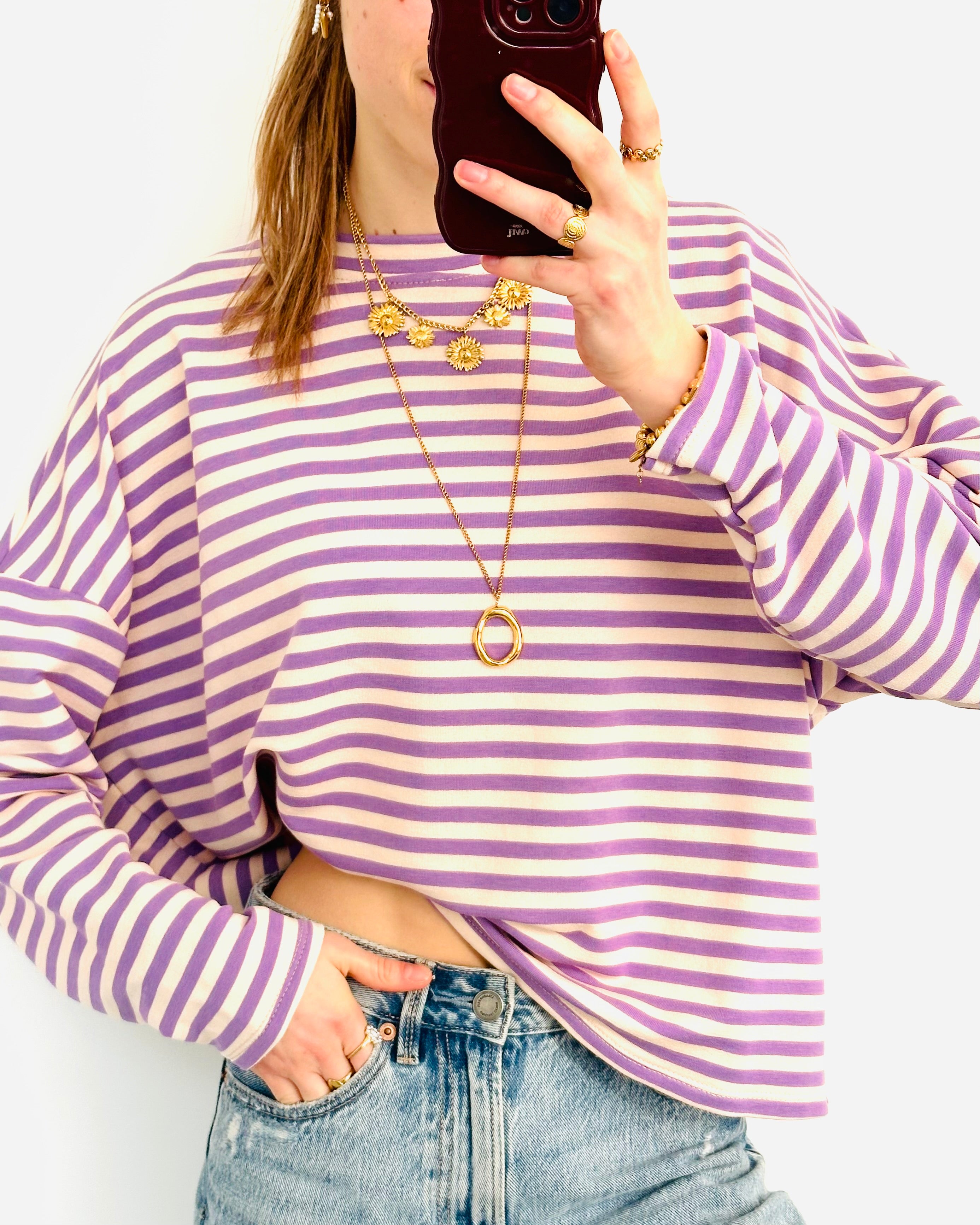 Casual stripe longsleeve purple white