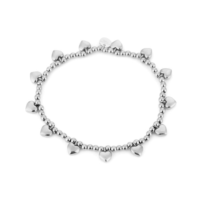 Elastiek kralen hartjes armband zilver
