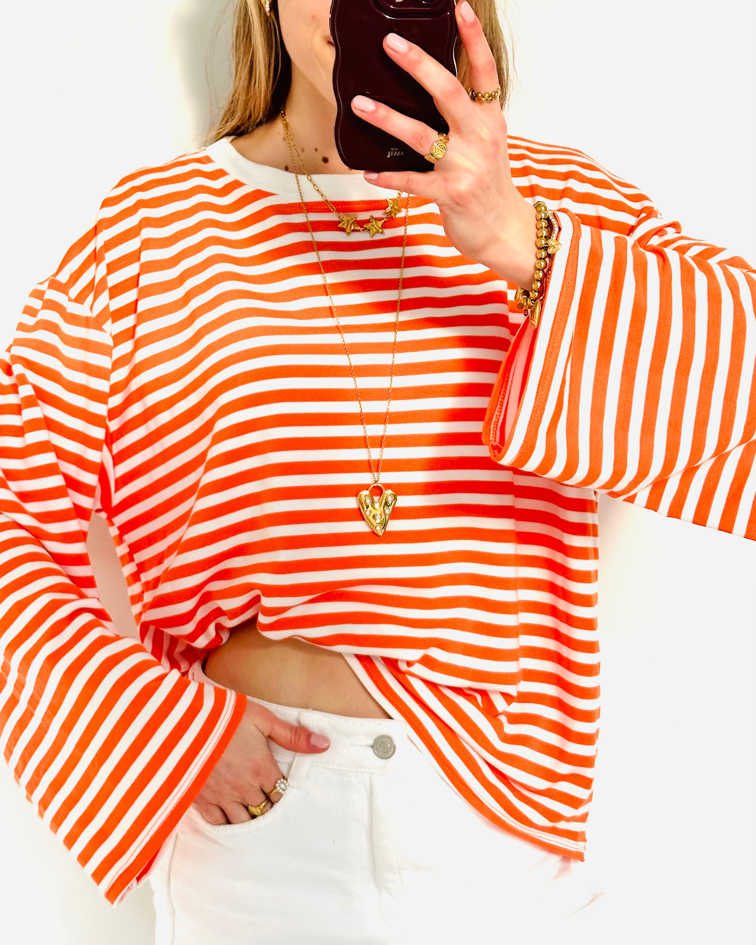 Casual stripe longsleeve orange