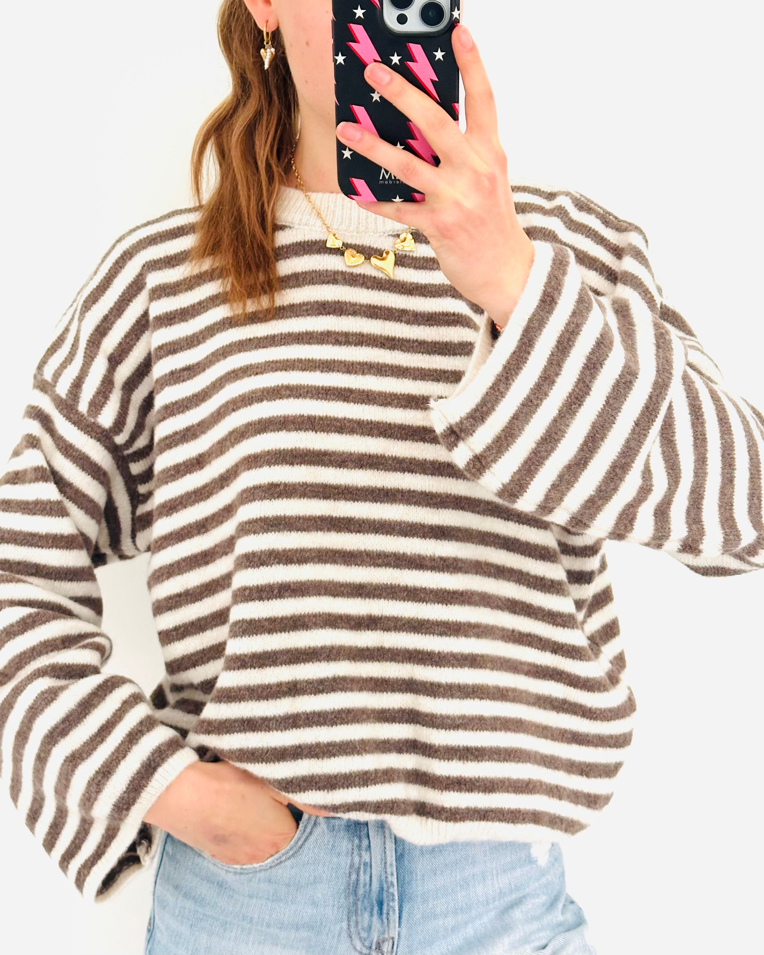 Stockholm sweater taupe white