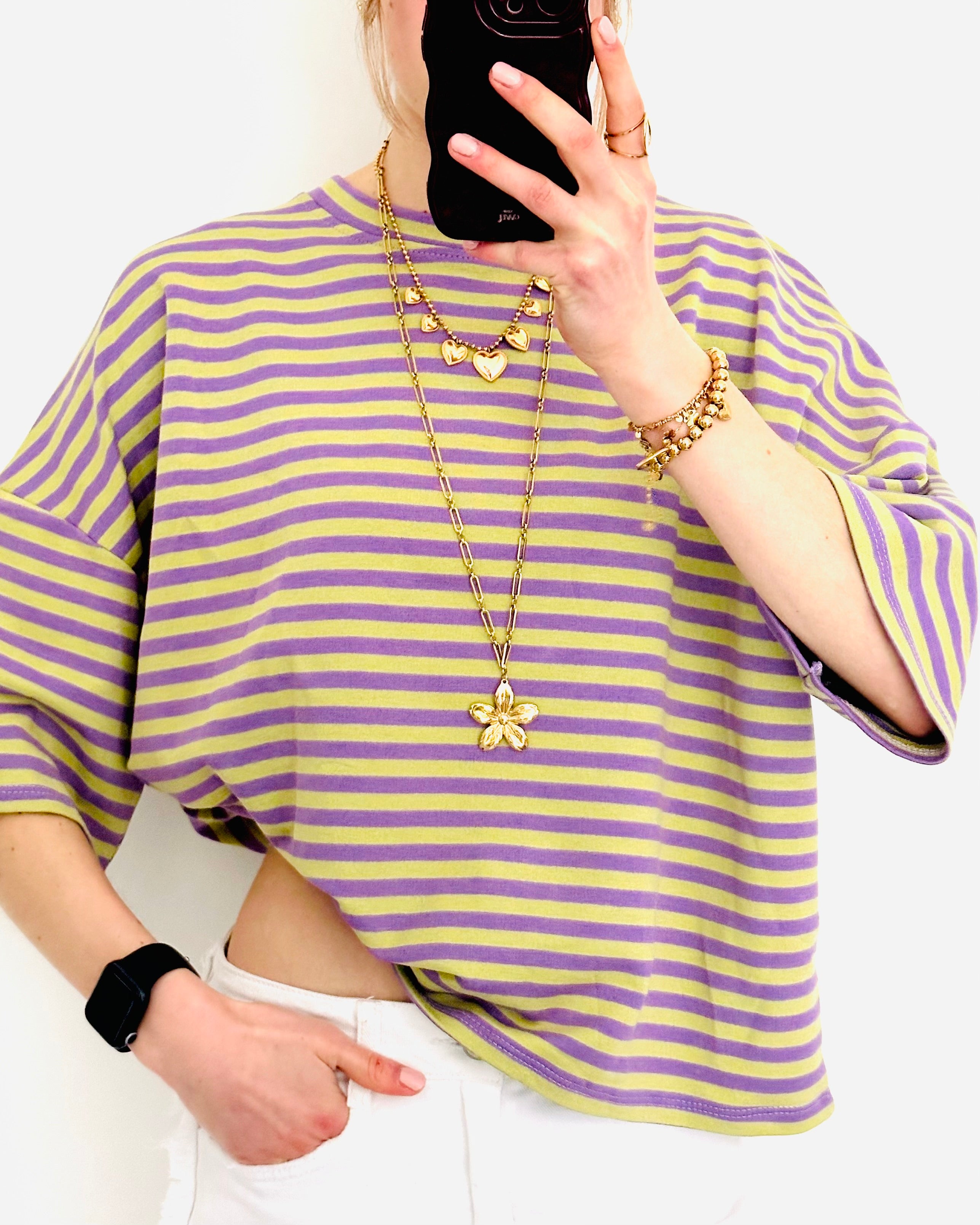 Casual stripe shortsleeve green purple