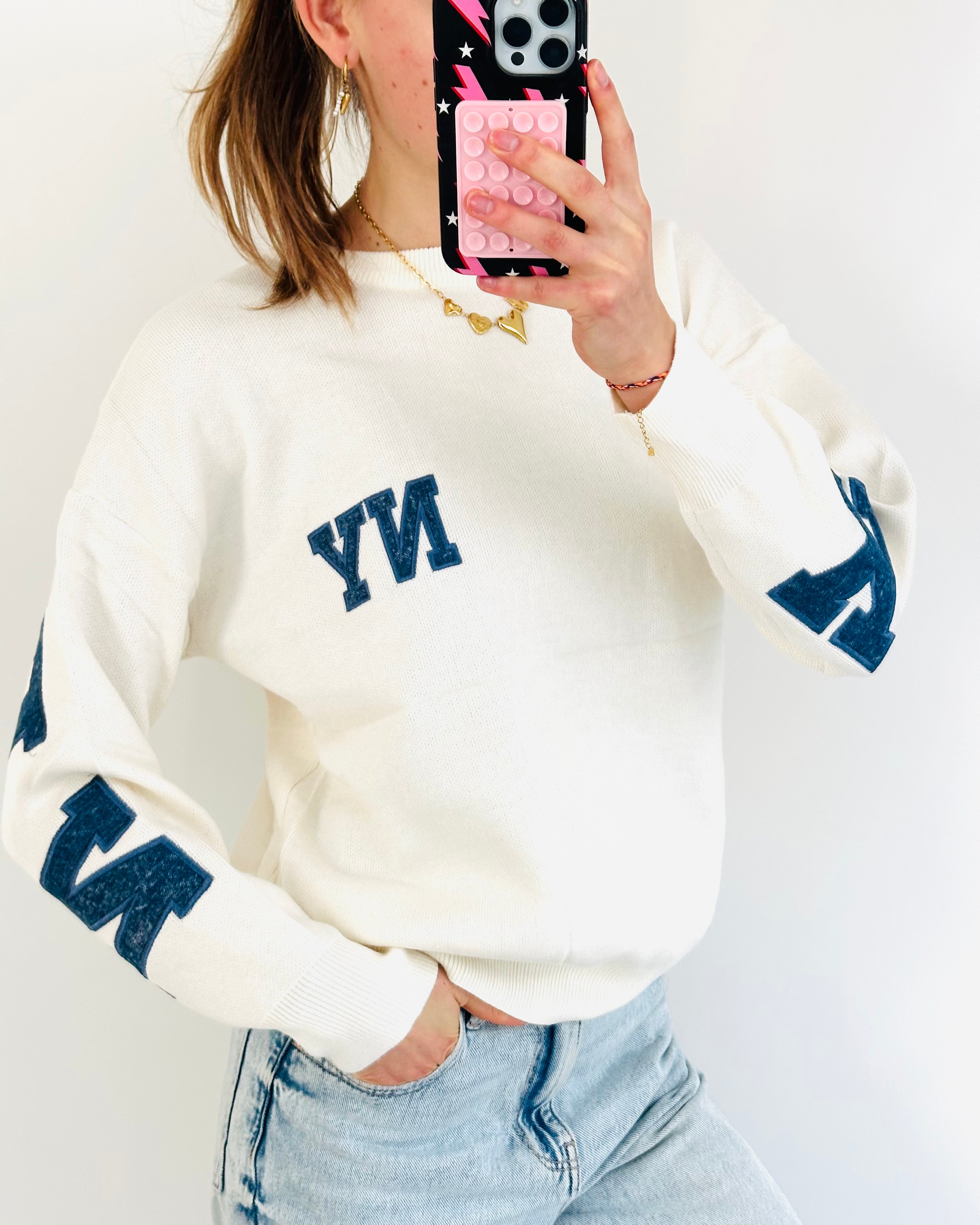 New York trui off white denim