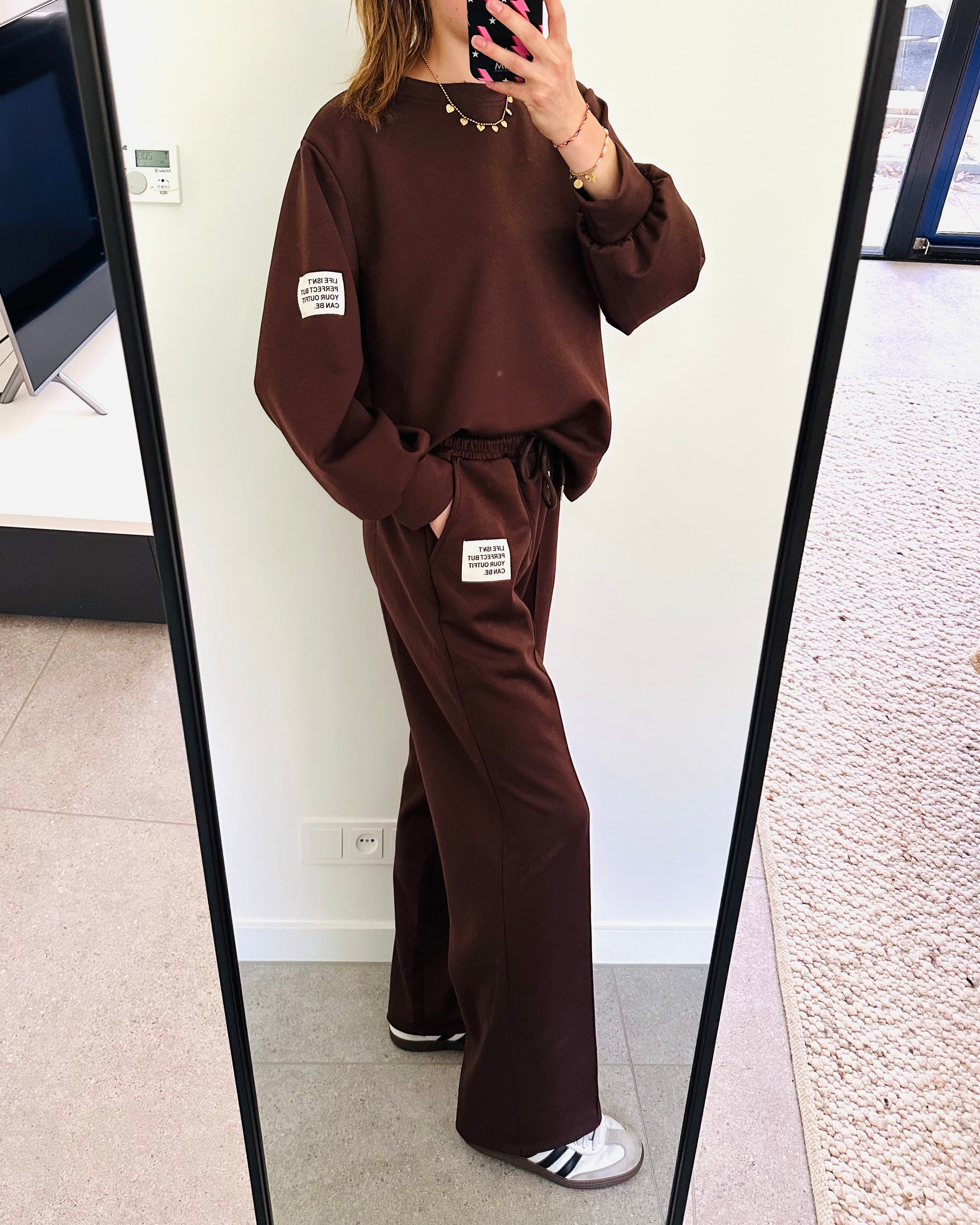 Oversized amy set lange mouw bruin