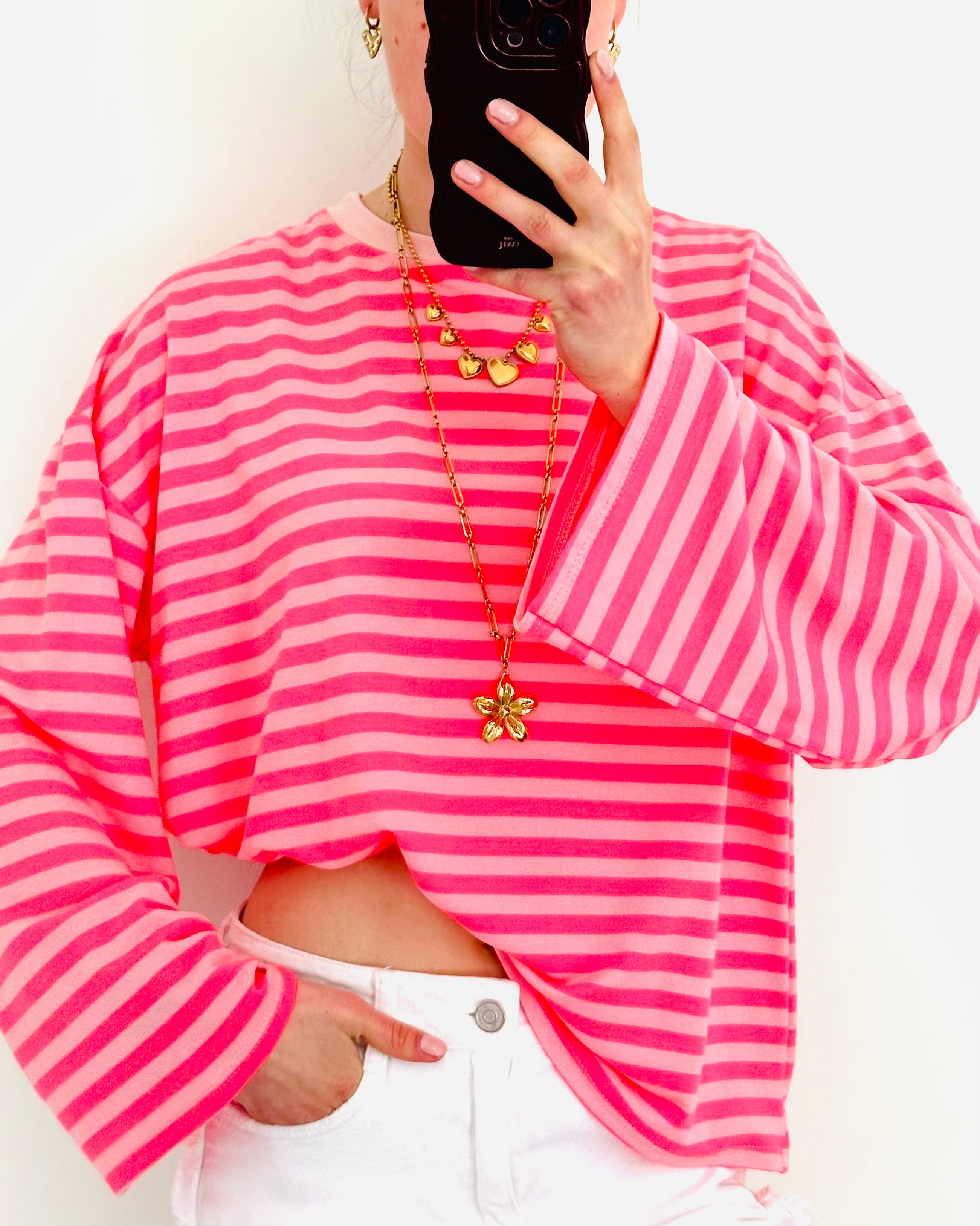Casual stripe longsleeve double pink