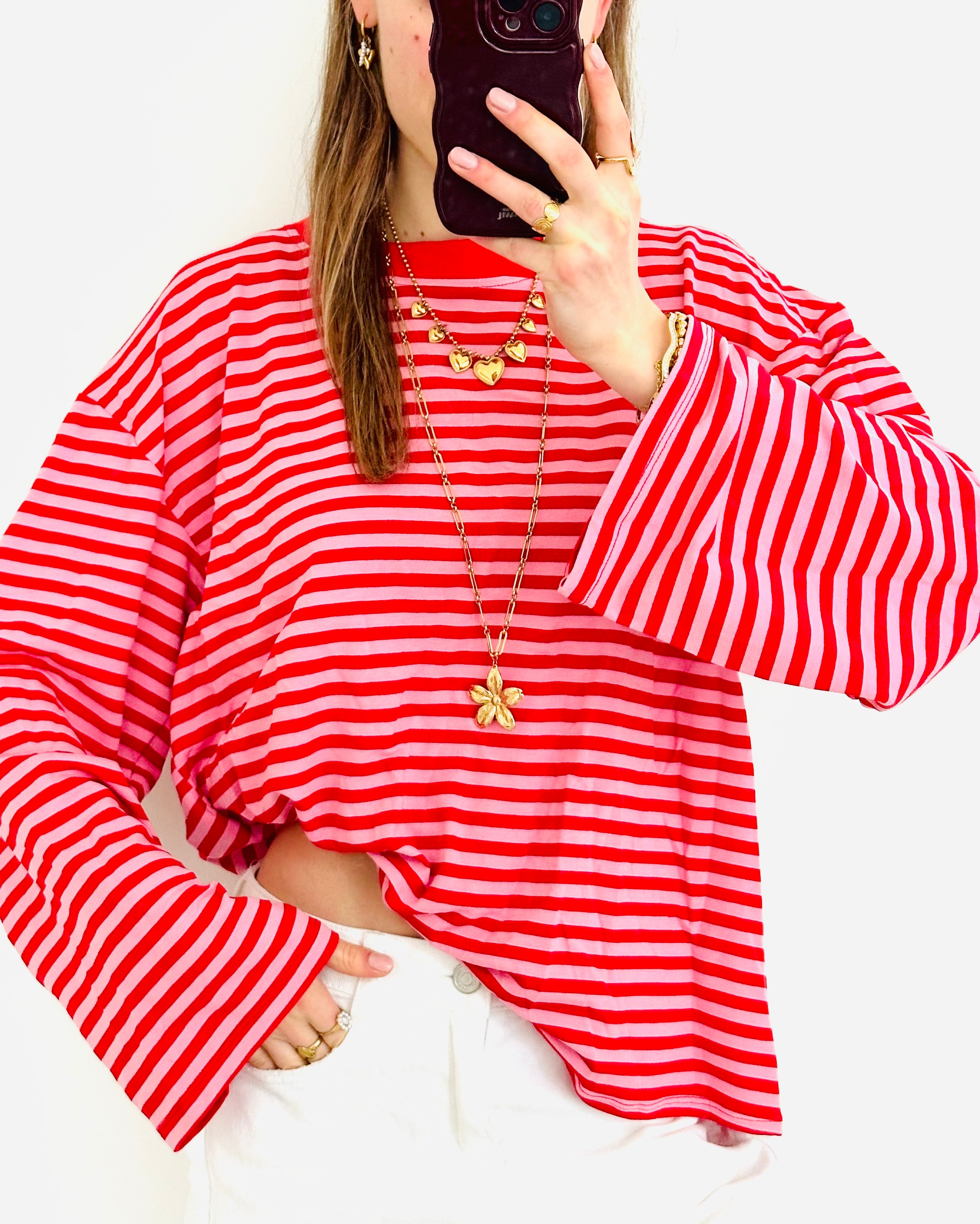 Casual stripe longsleeve rood roze