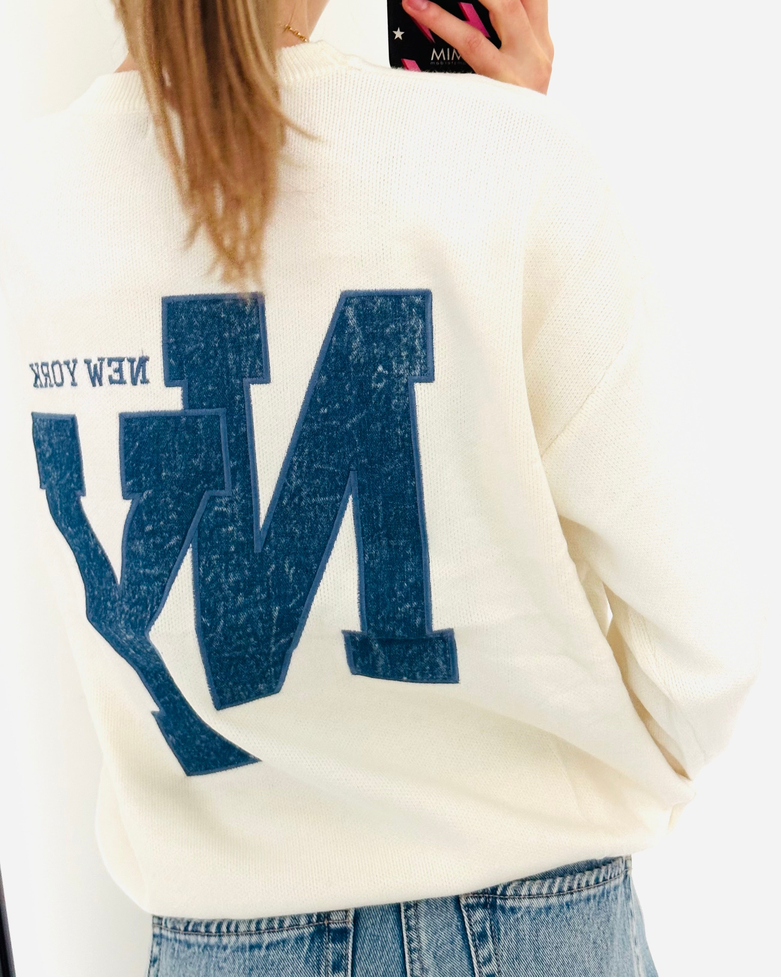 New York trui off white denim