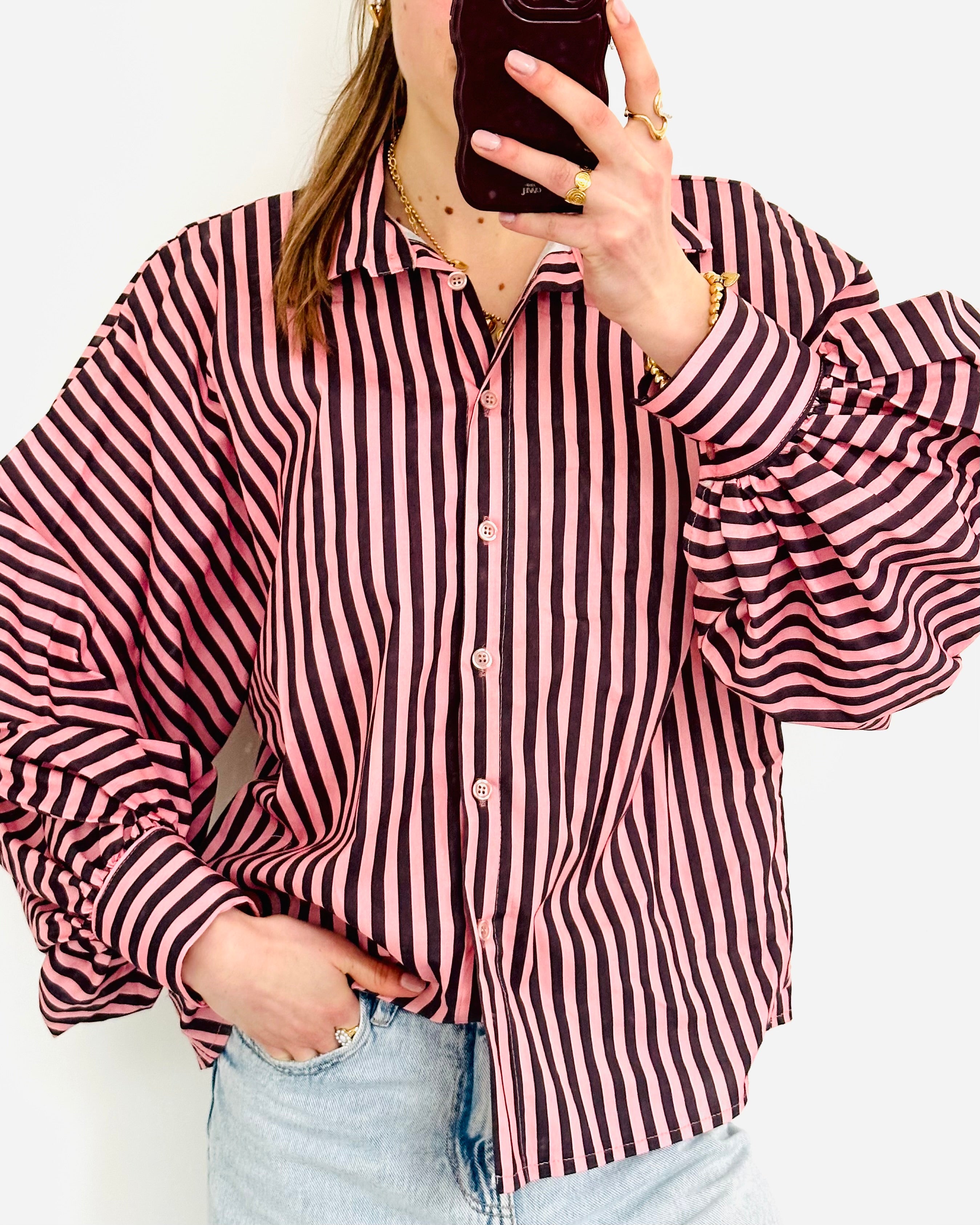 Casual blouse striped pink taupe
