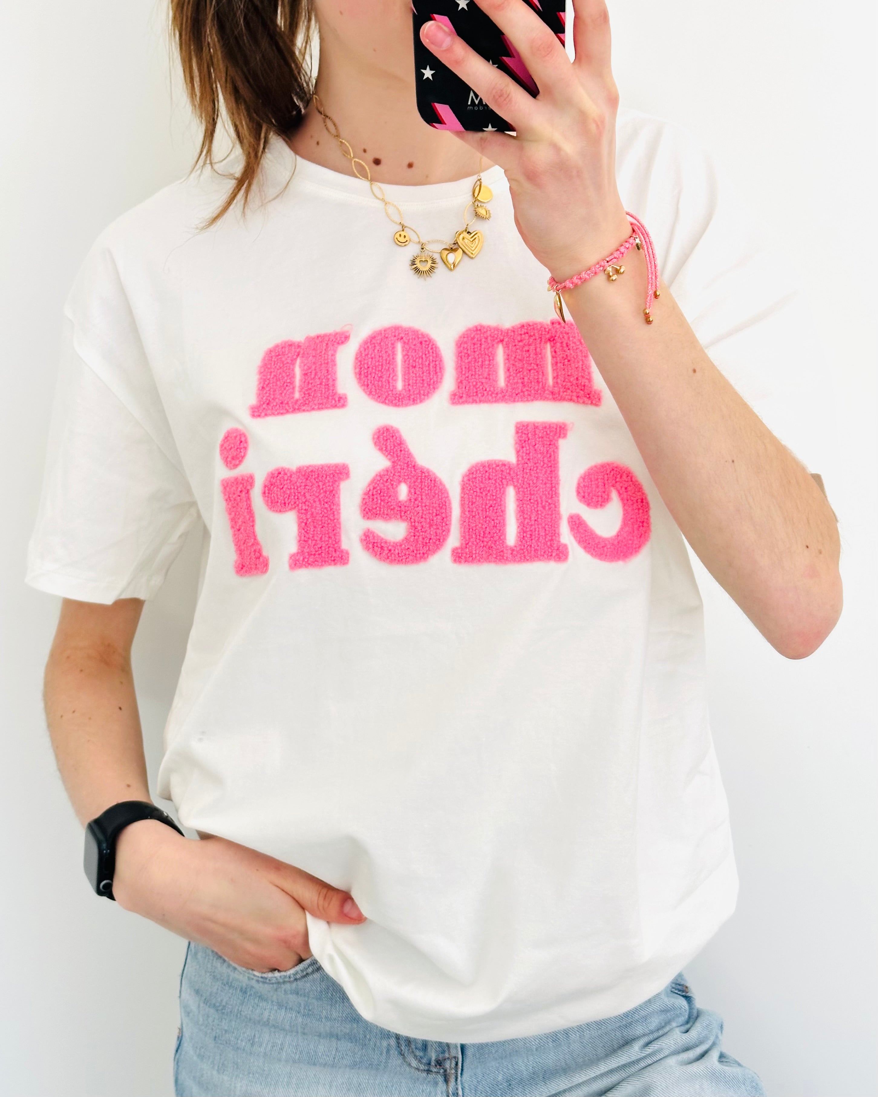 Mon chèri shirt wit roze