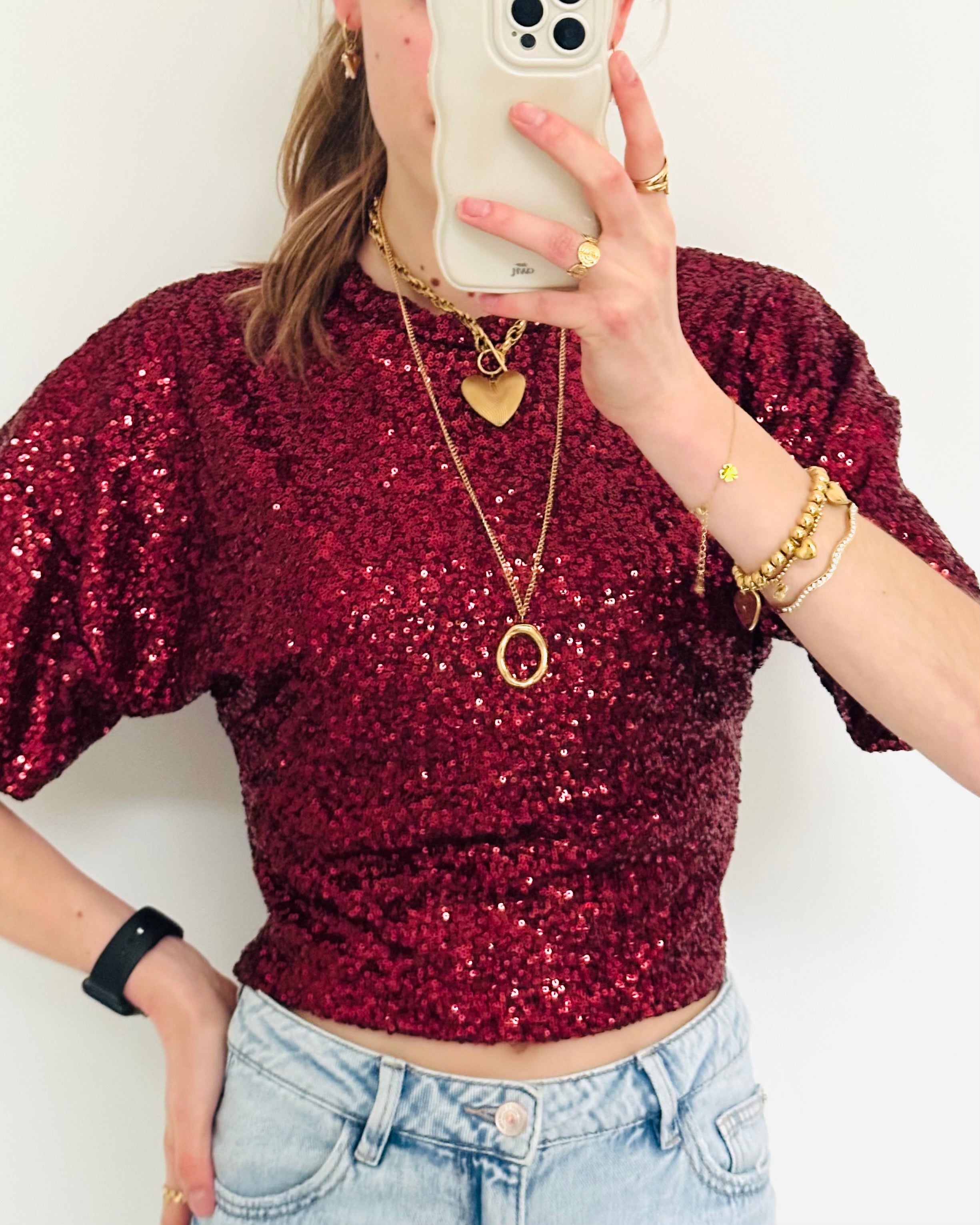 Shine glitter top bordeaux