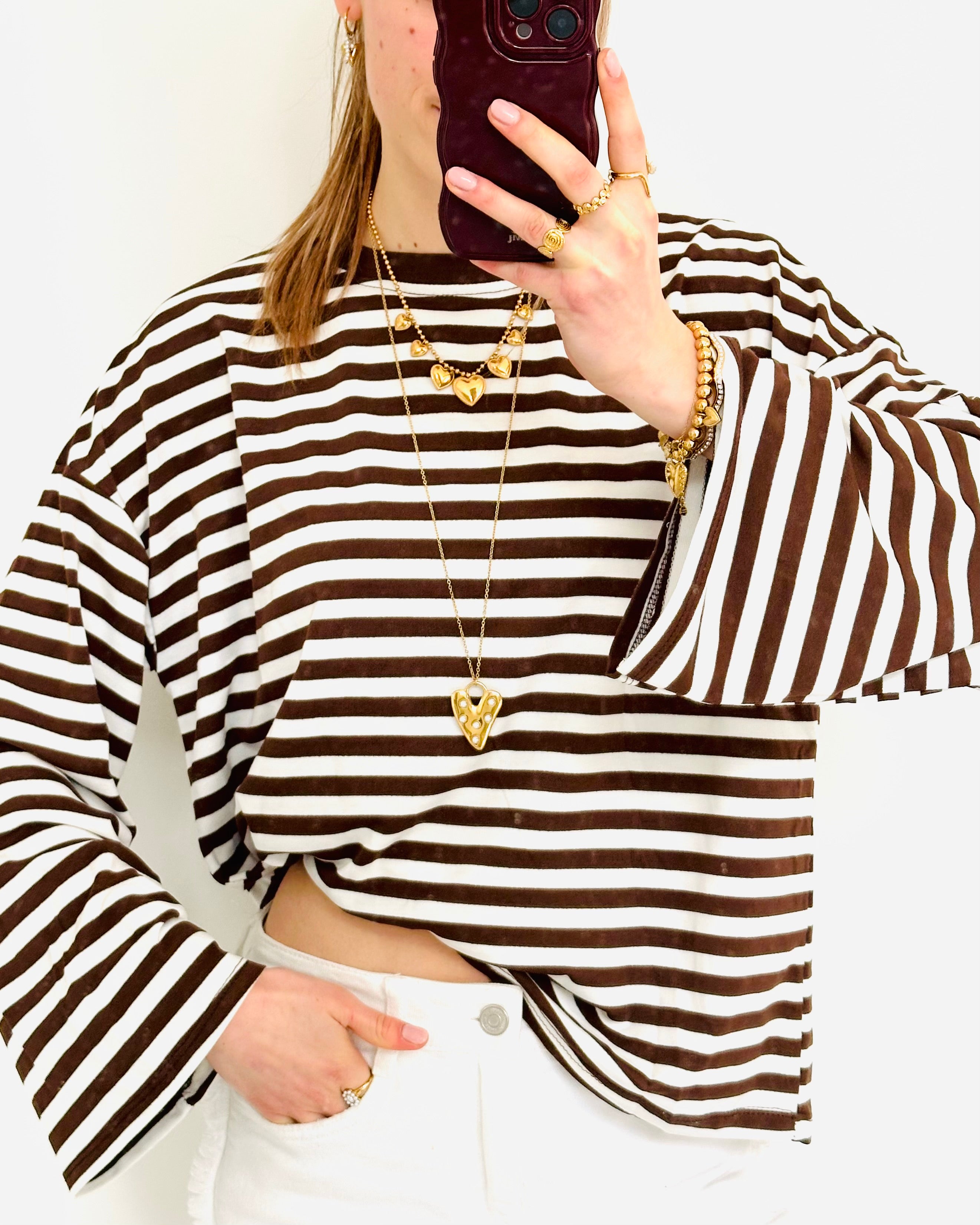 Casual stripe longsleeve bruin wit