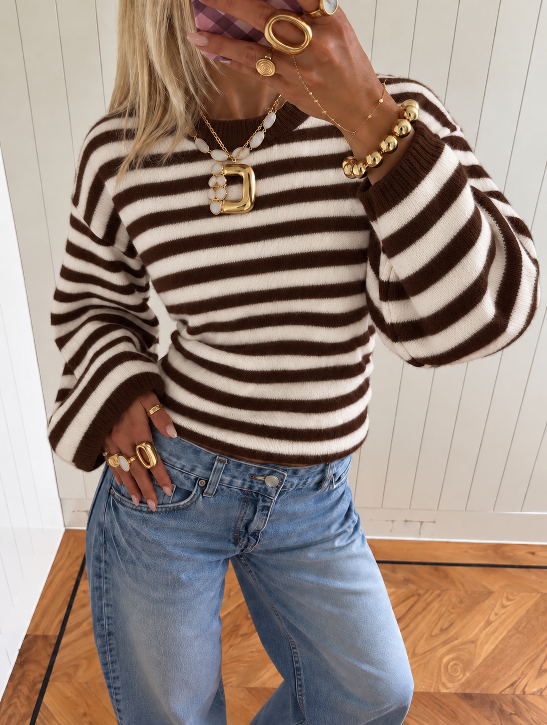 Sculpted Waist Striped Knit brown