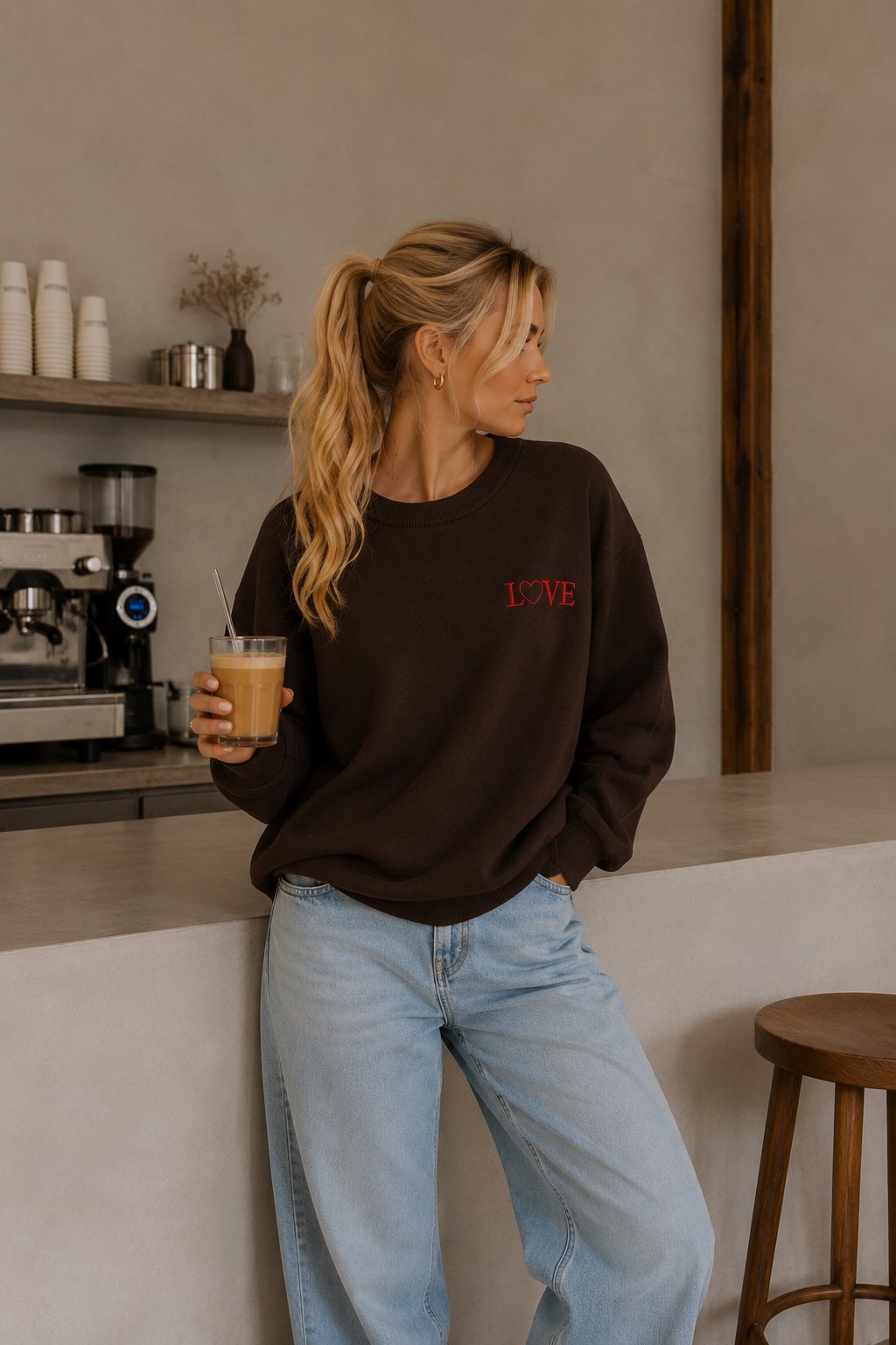 Striped love sweater brown pink