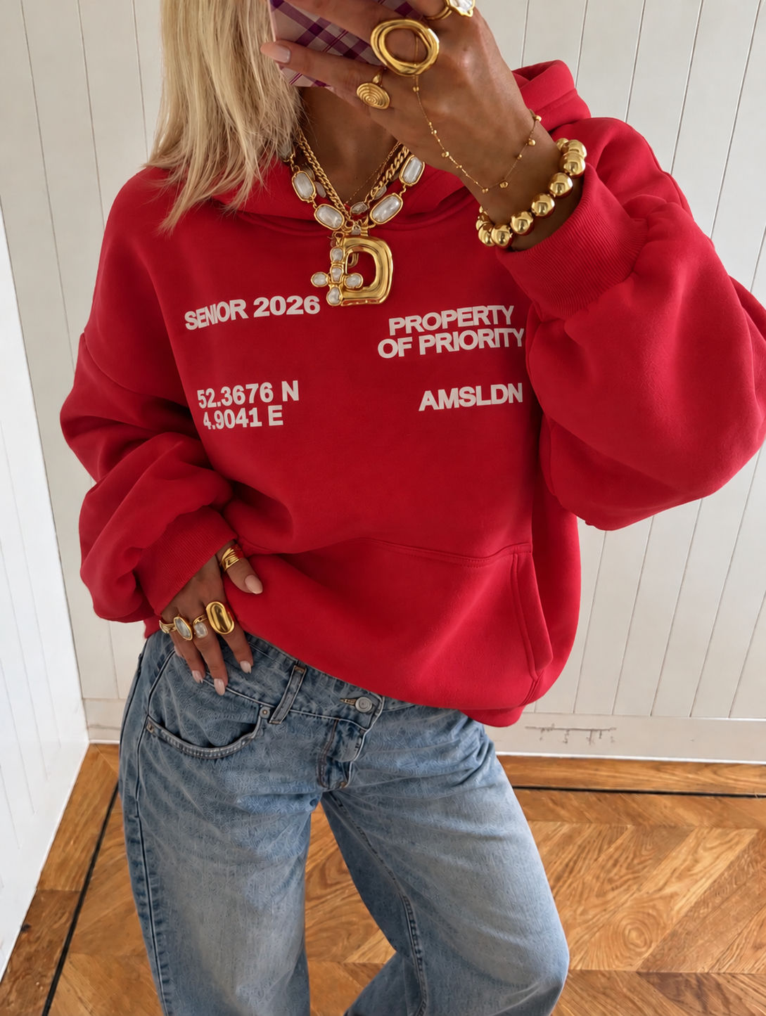 Priority hoodie ~ cloud red