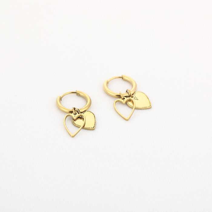 Double heart oorbellen goud
