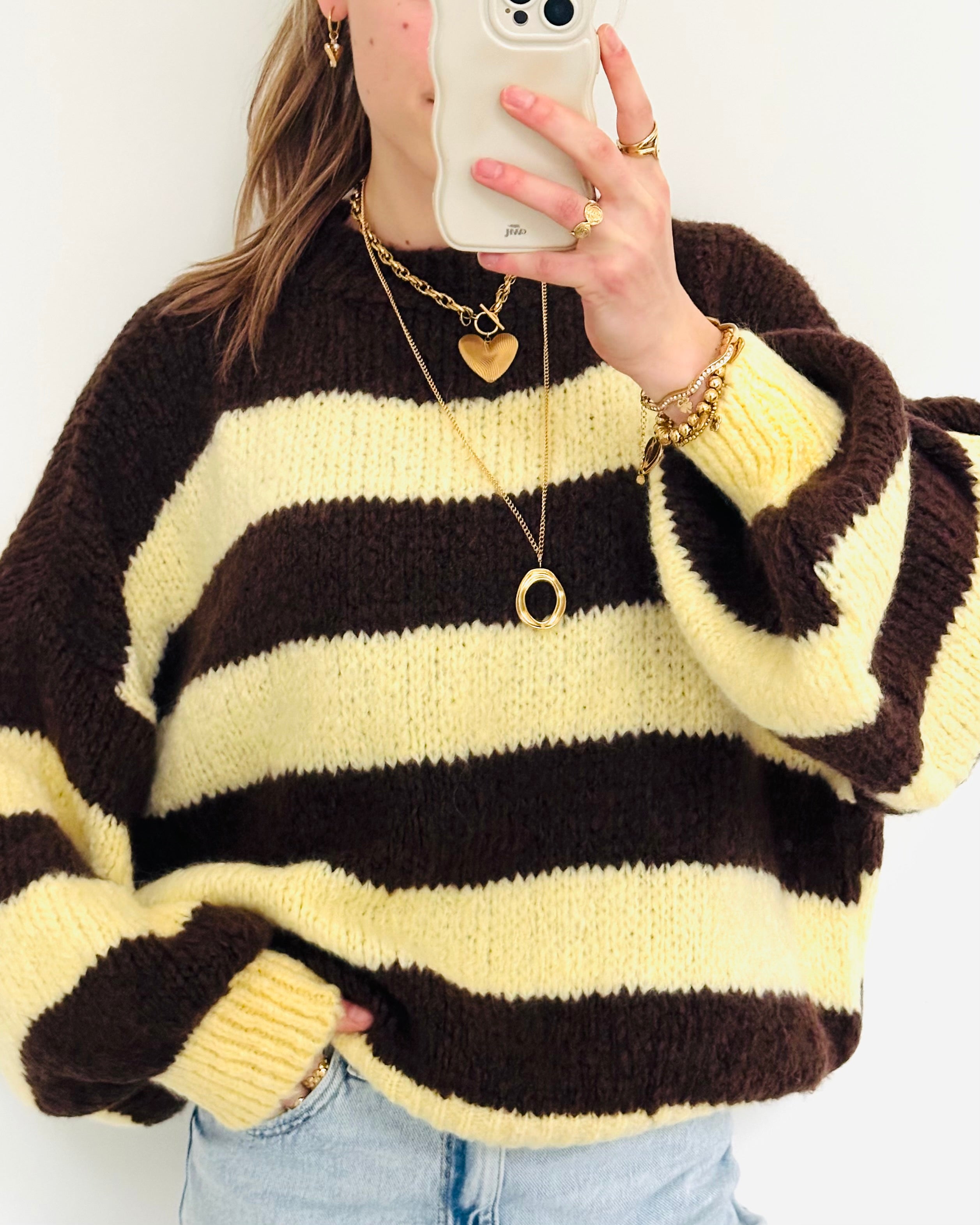Comfy trui stripe geel bruin