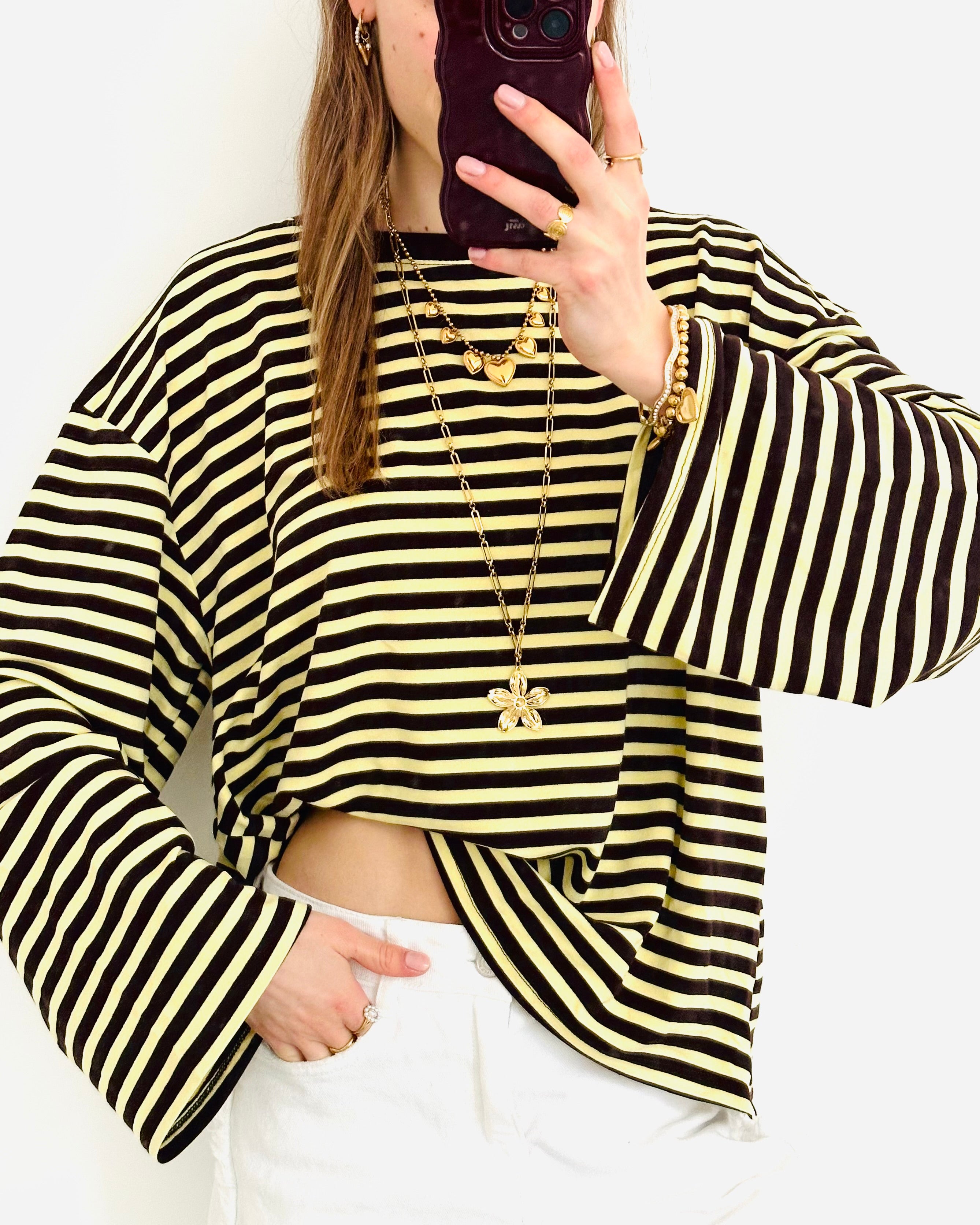 Casual stripe longsleeve geel bruin