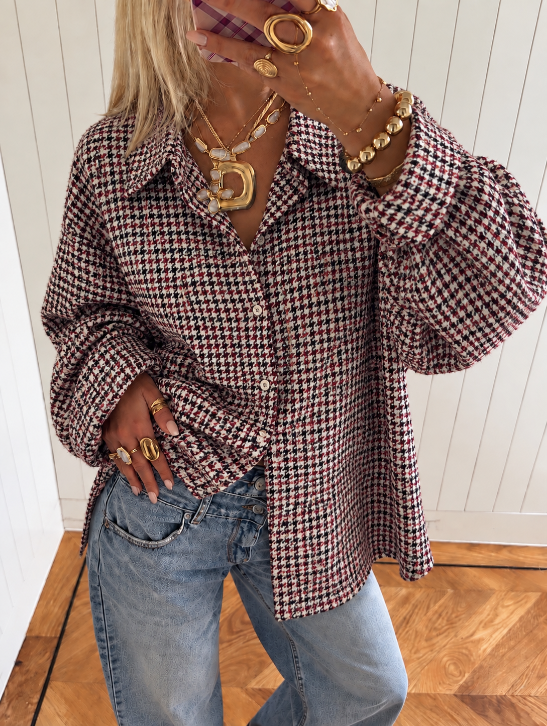 Berry check blouse