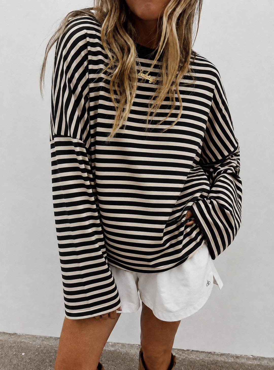Striped longsleeve beige zwart