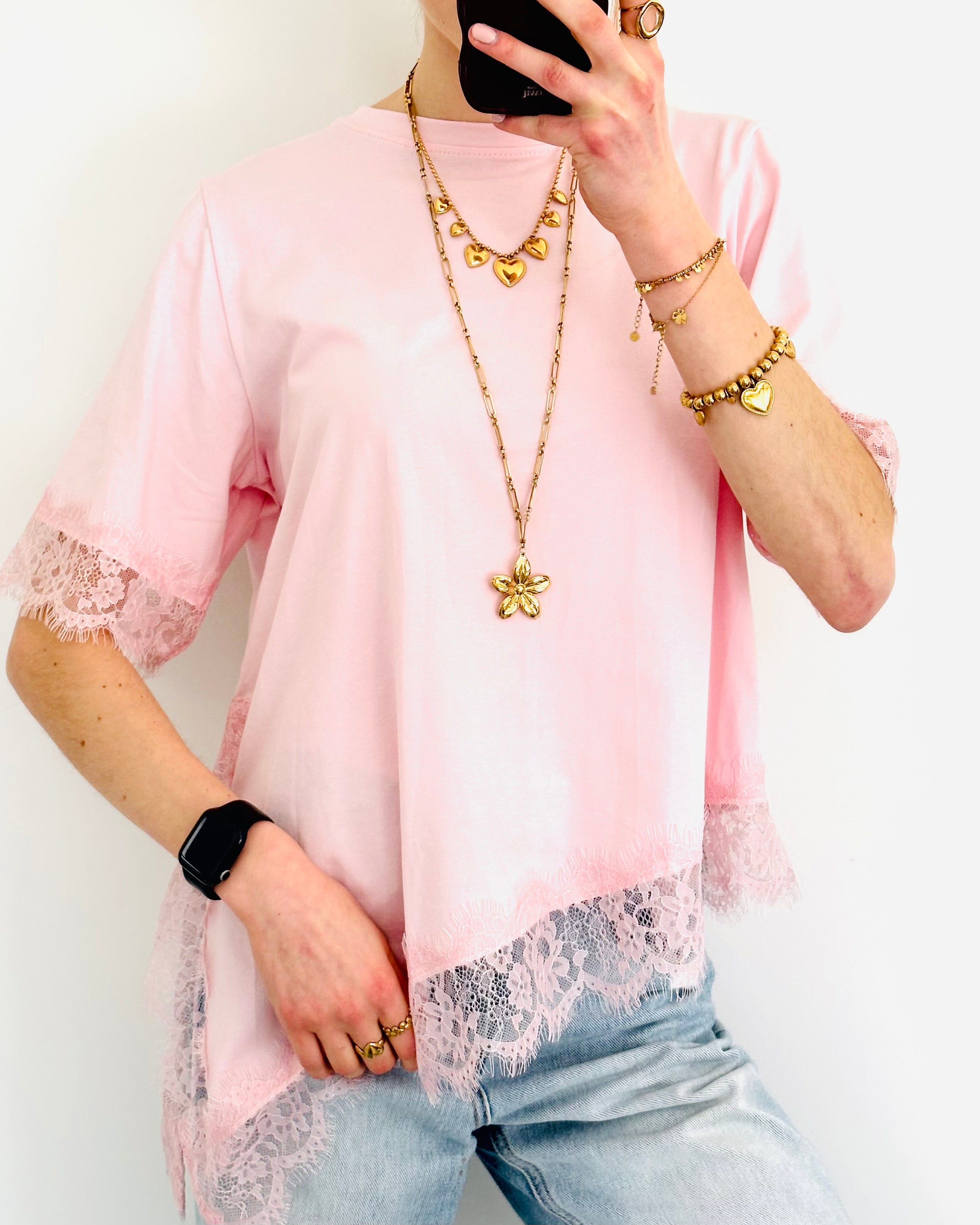 Lace shortsleeve pink