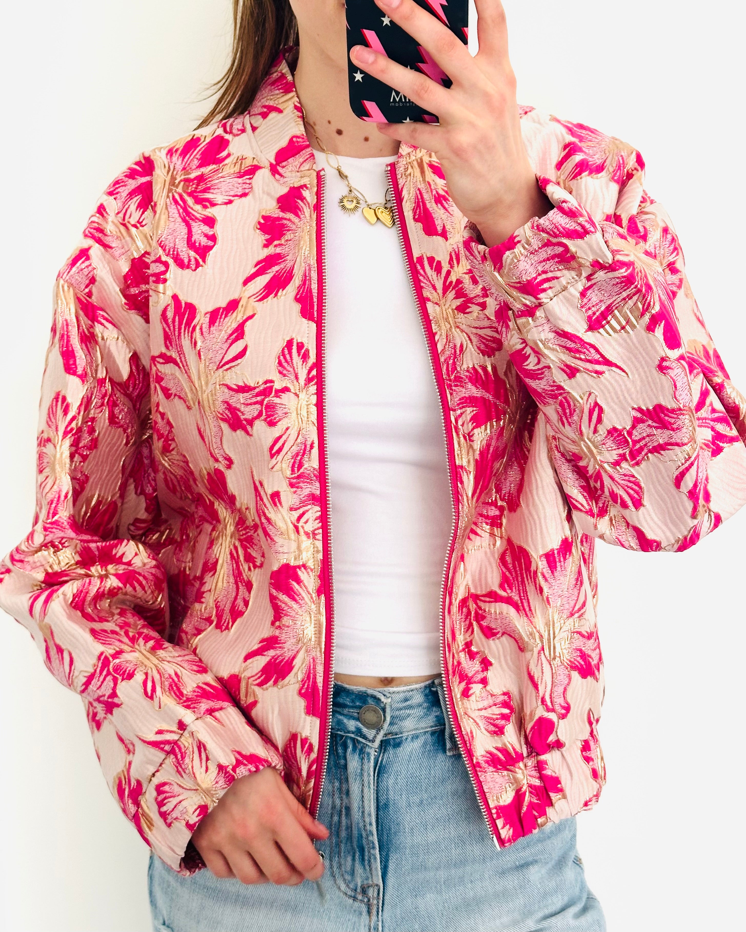 Limited flower jacket roze rits