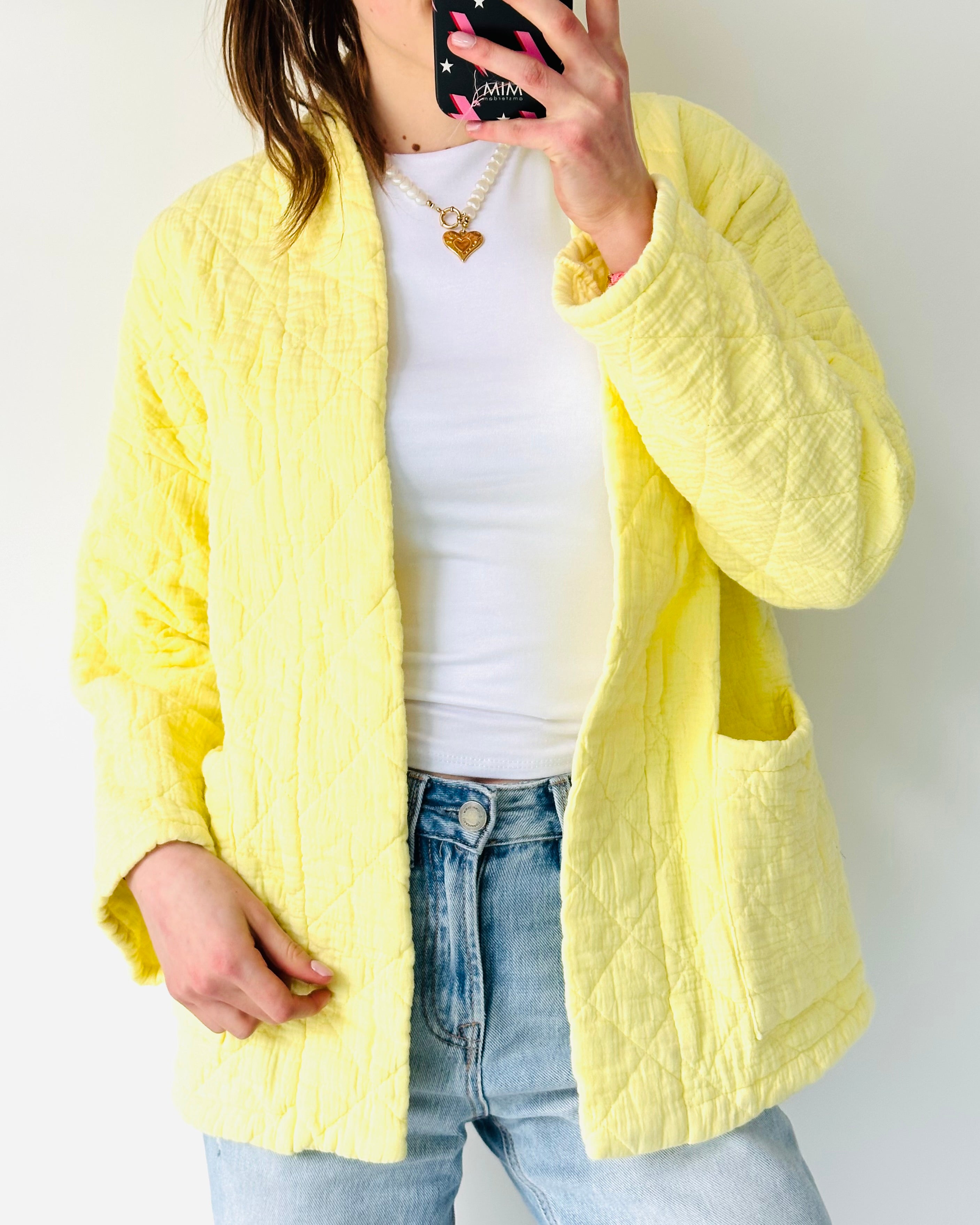 Floral jacket cotton geel