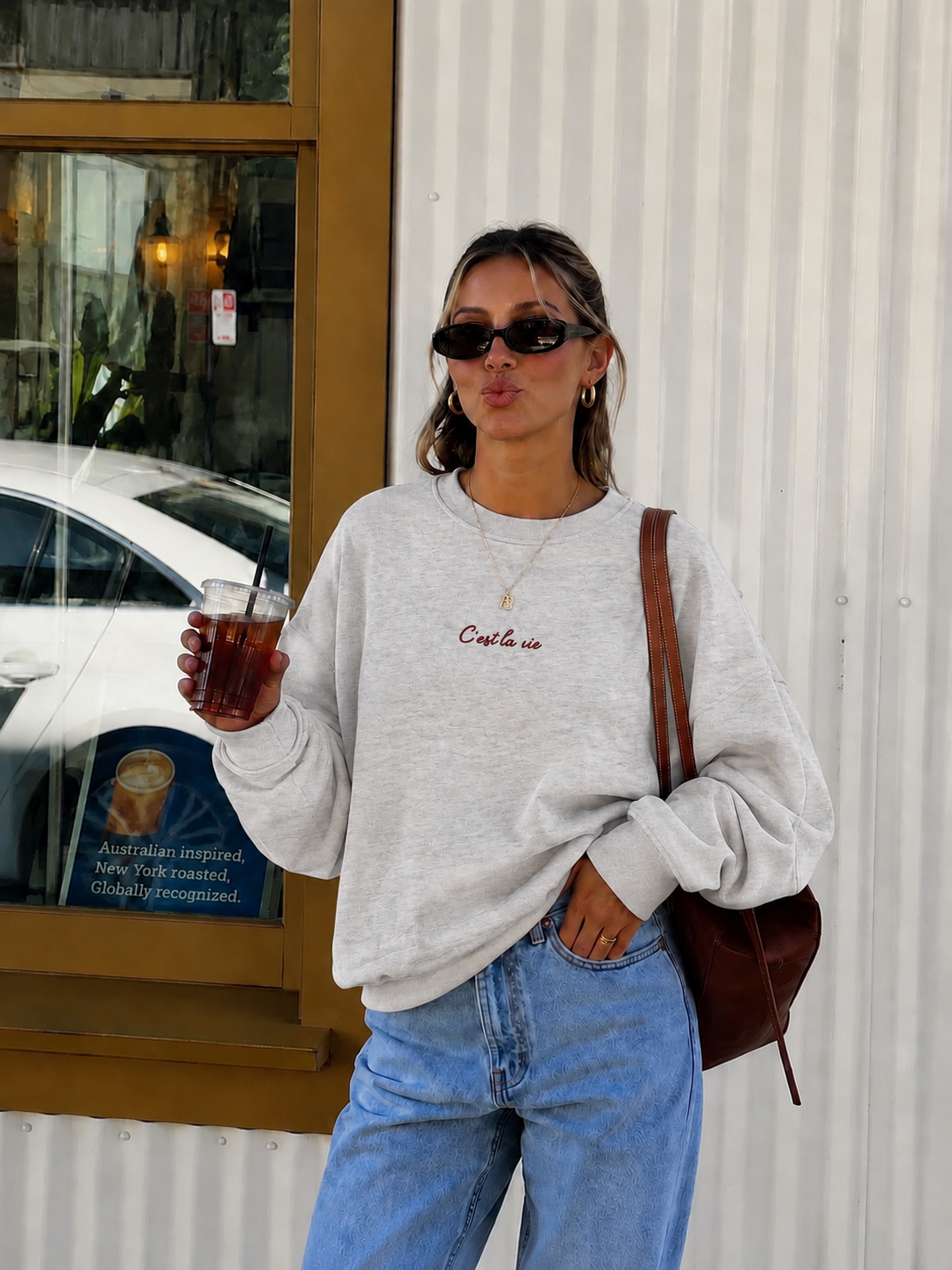 C’est la vie sweater grey bordeaux