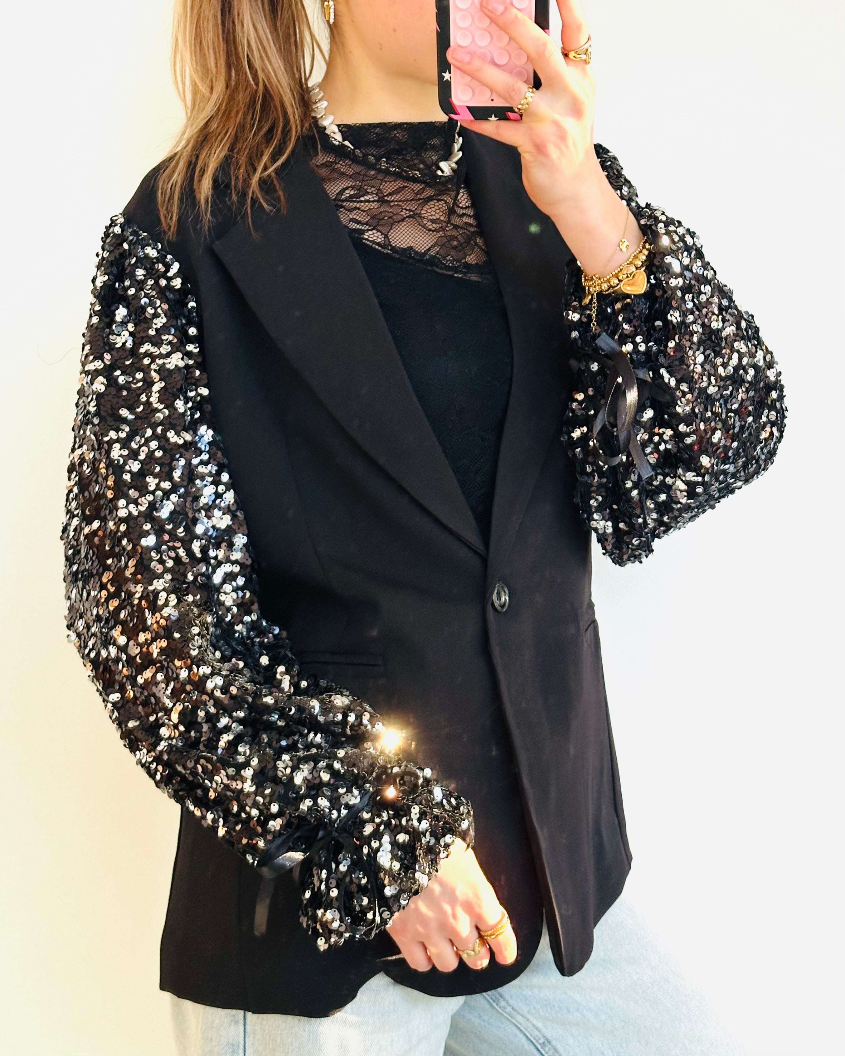 Glory blazer oversized glitter zwart zilver