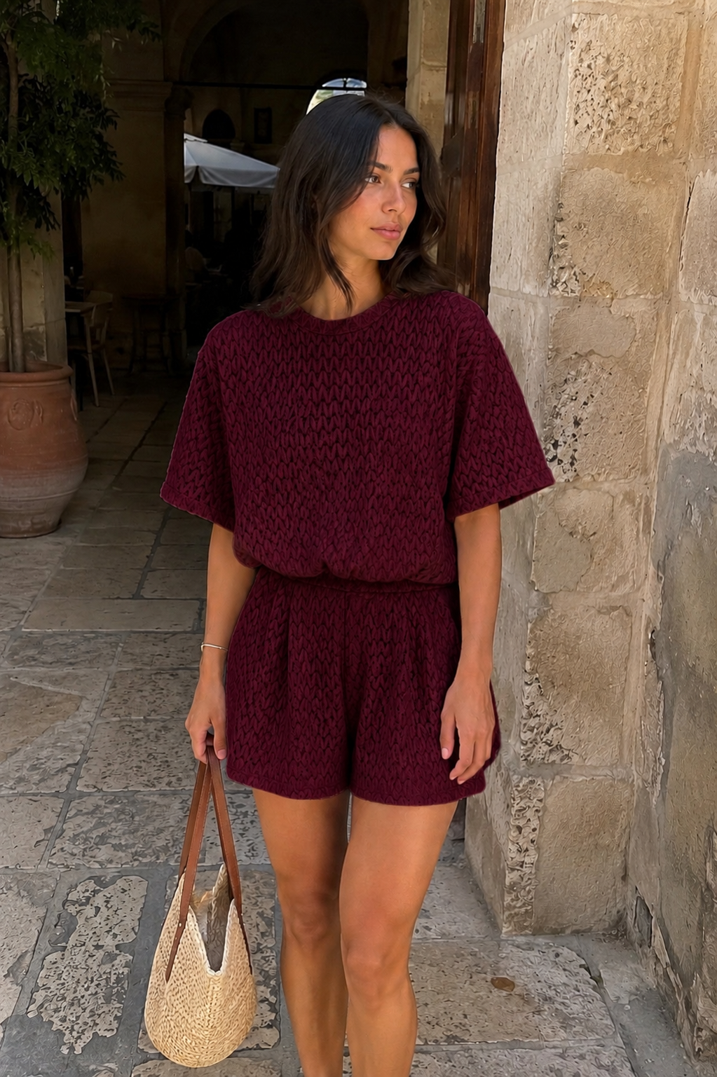 Wavy comfy comfy set bordeaux