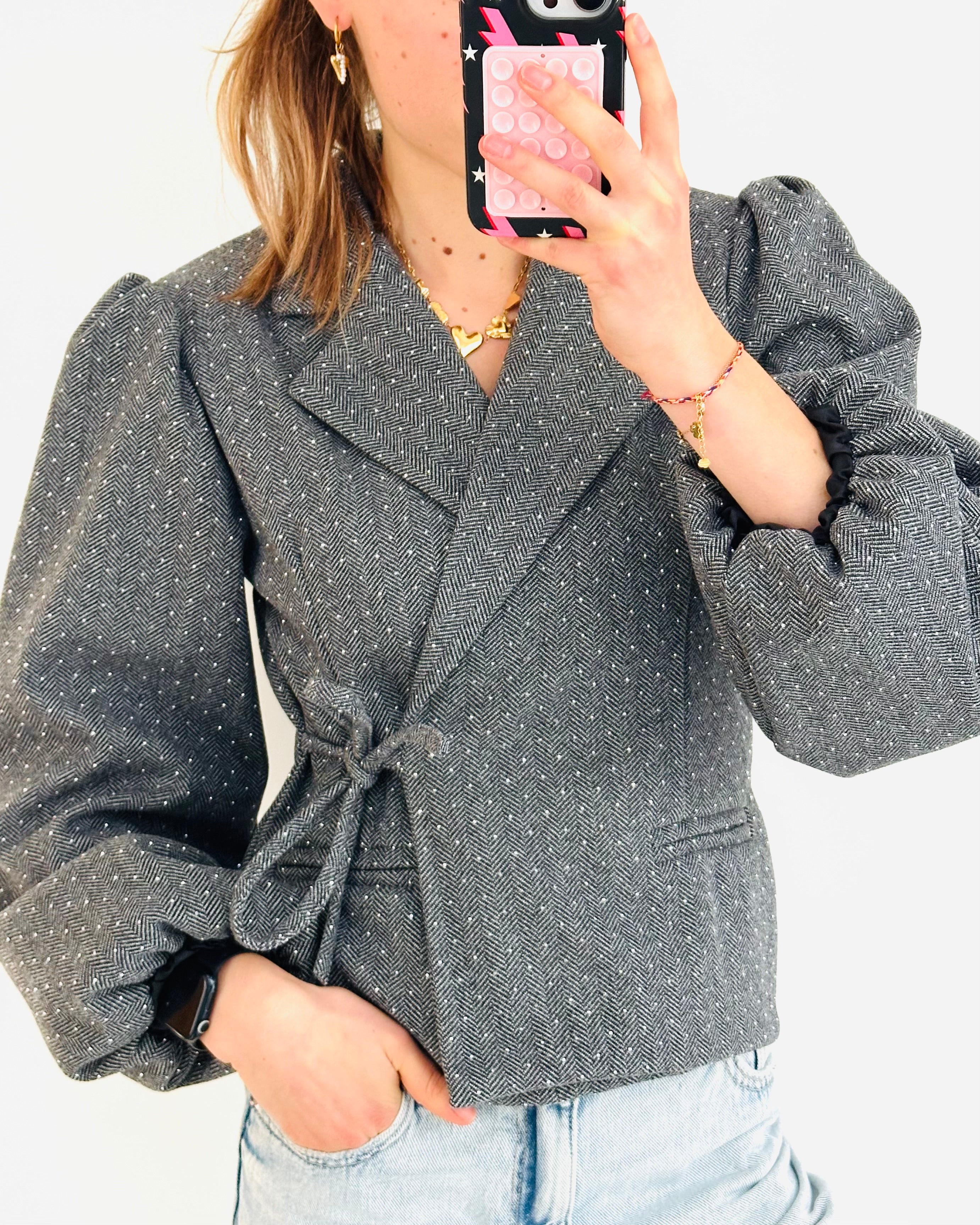 Elin wrap blazer glitter grijs