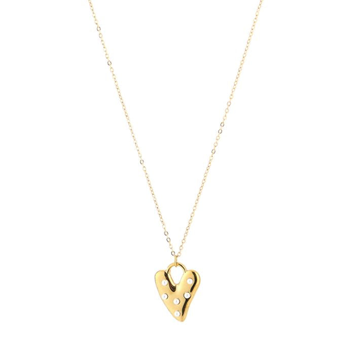 Pearl heart ketting goud